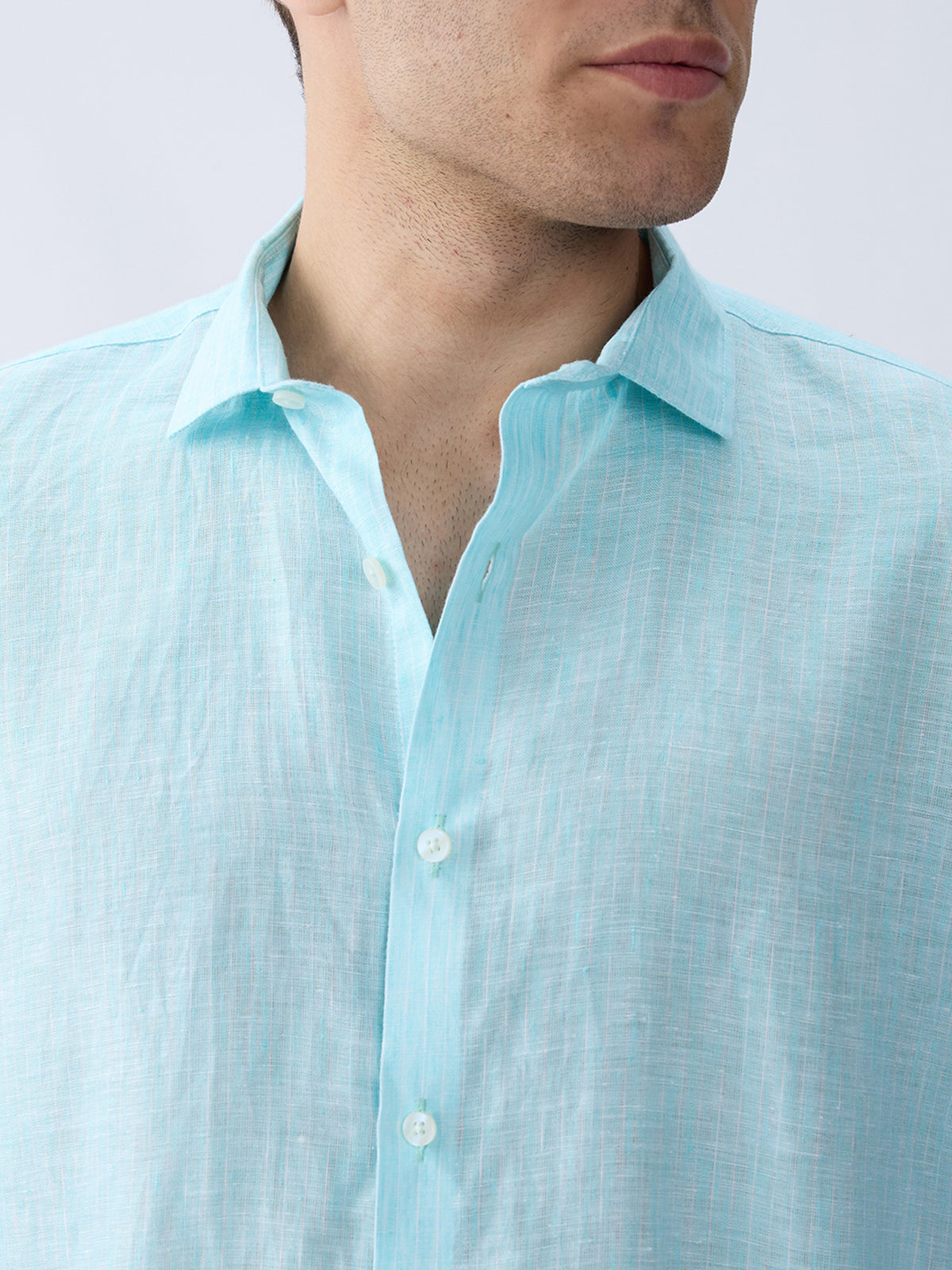 Coastal Blue Luxe Striped 100% Pure Linen