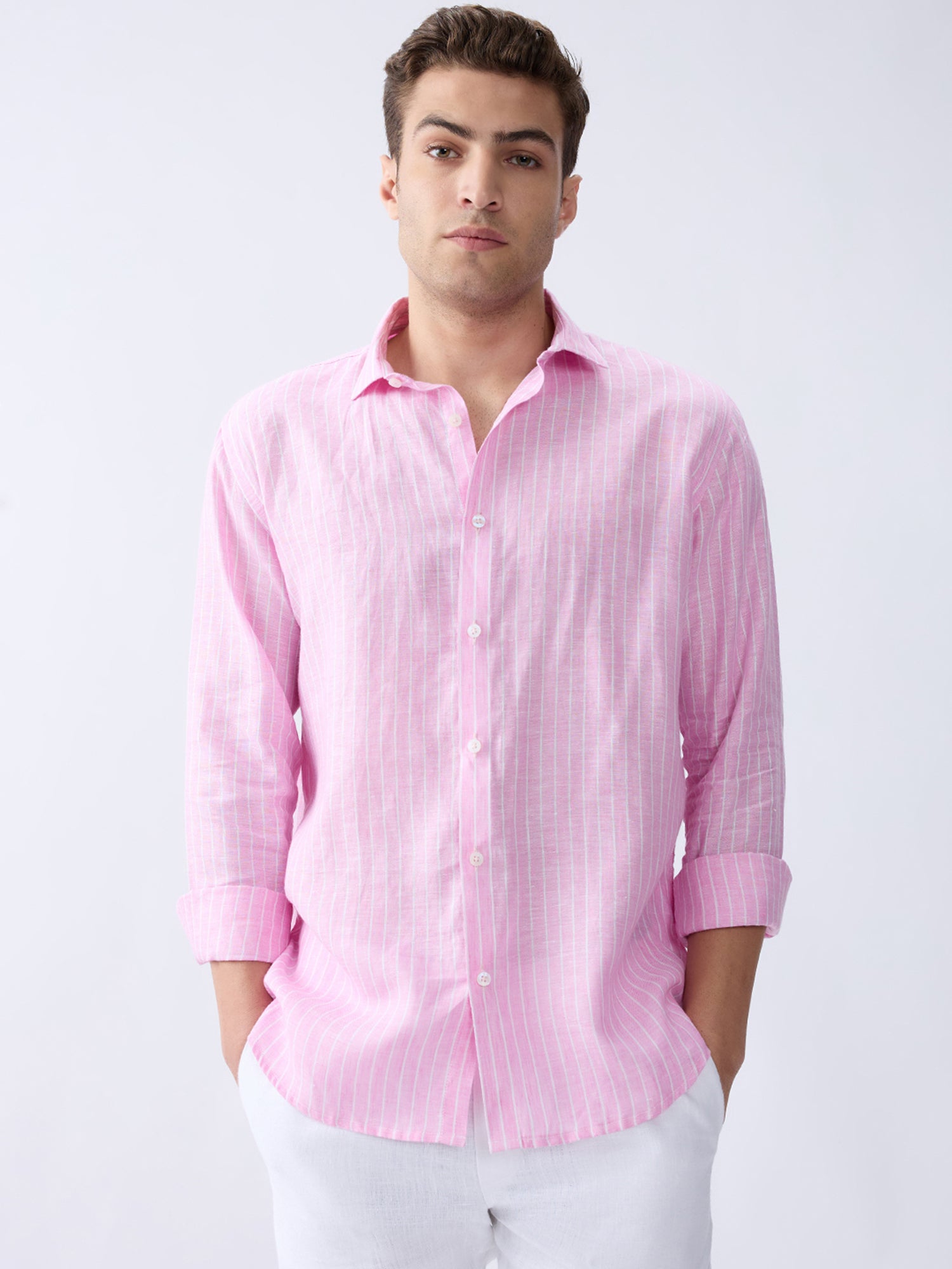 Berry Pink Luxe Striped 100% Pure Linen