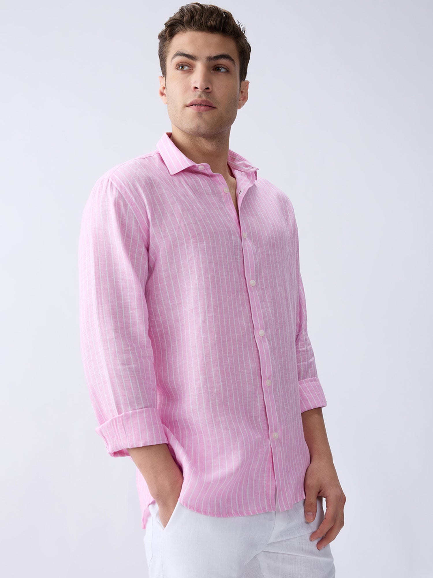 Berry Pink Luxe Striped 100% Pure Linen
