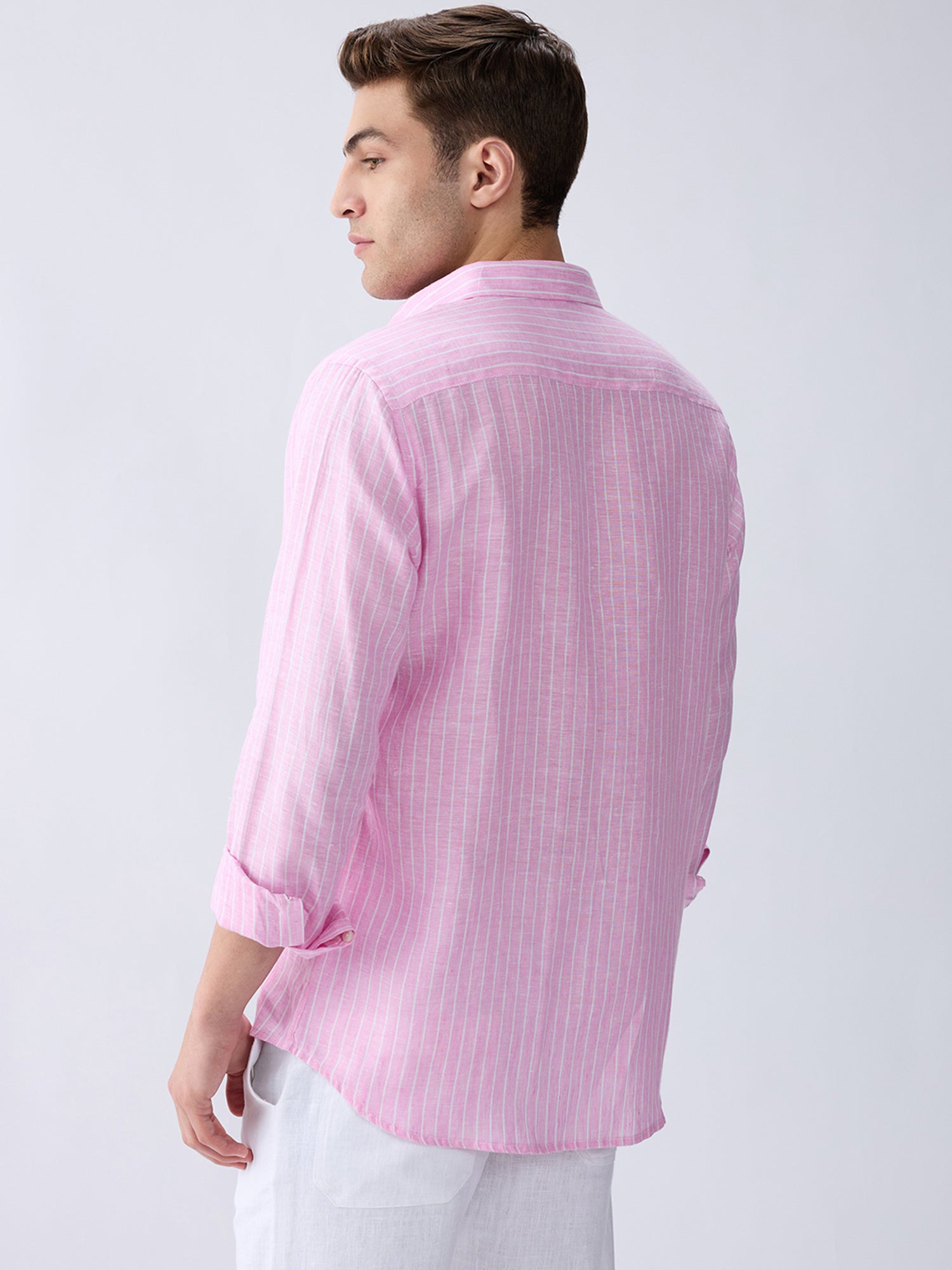 Berry Pink Luxe Striped 100% Pure Linen