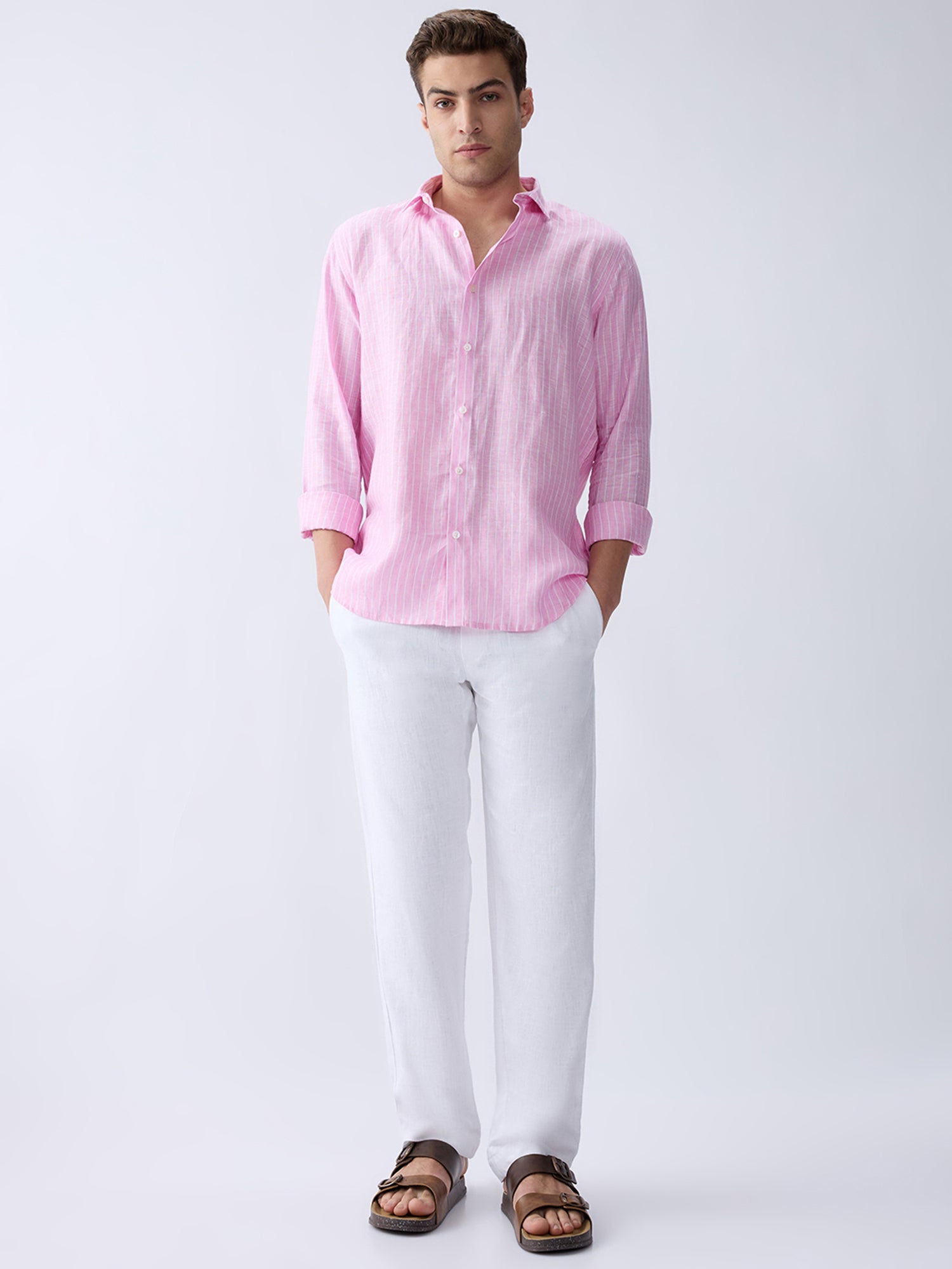 Berry Pink Luxe Striped 100% Pure Linen