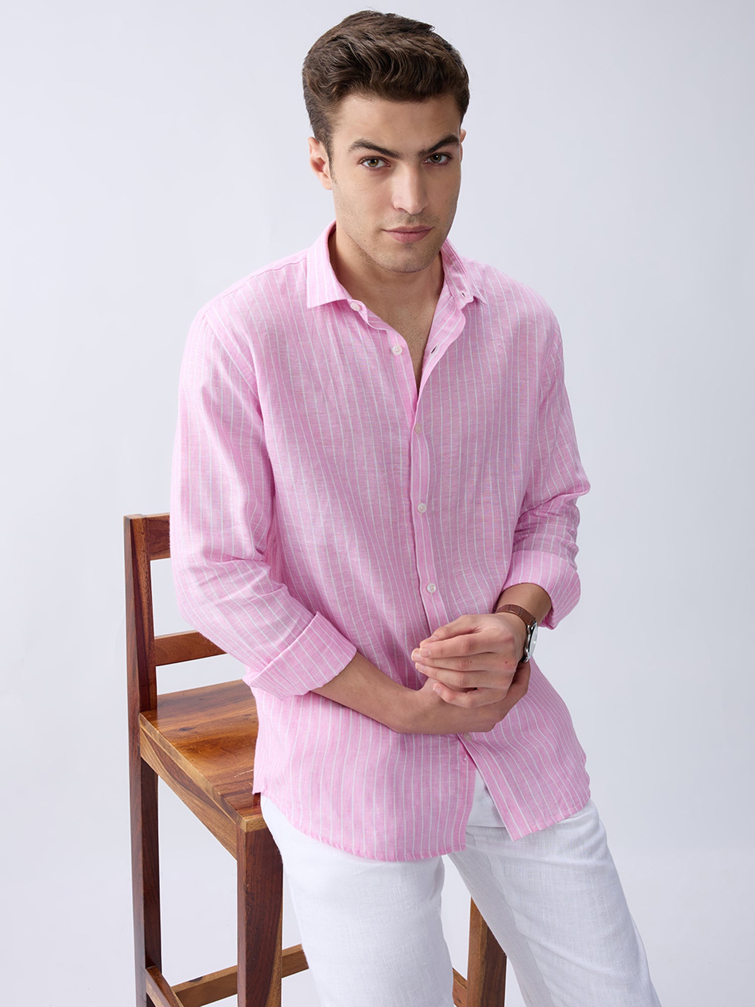 Berry Pink Luxe Striped 100% Pure Linen