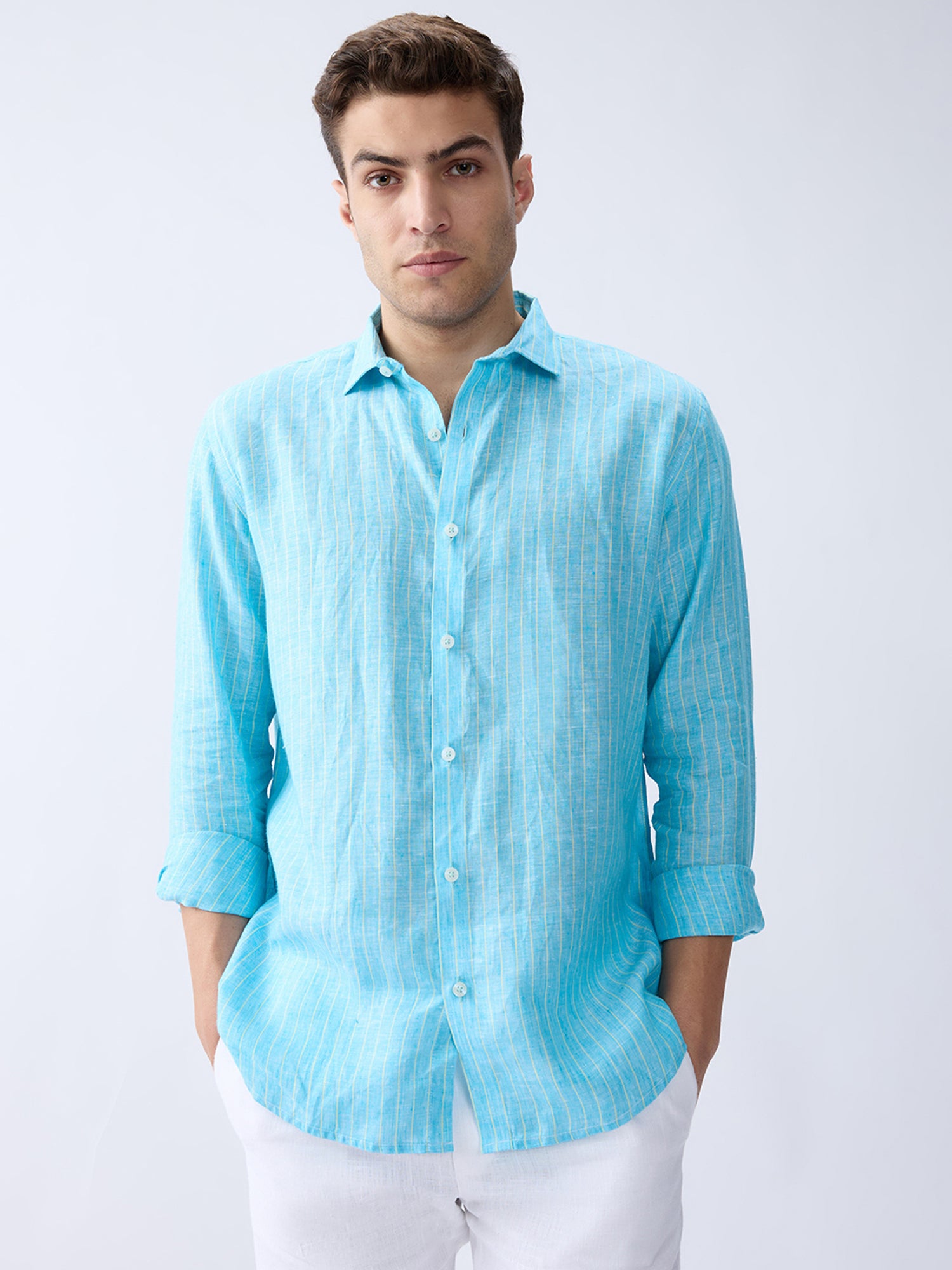 Ocean Blue Luxe Striped 100% Pure Linen