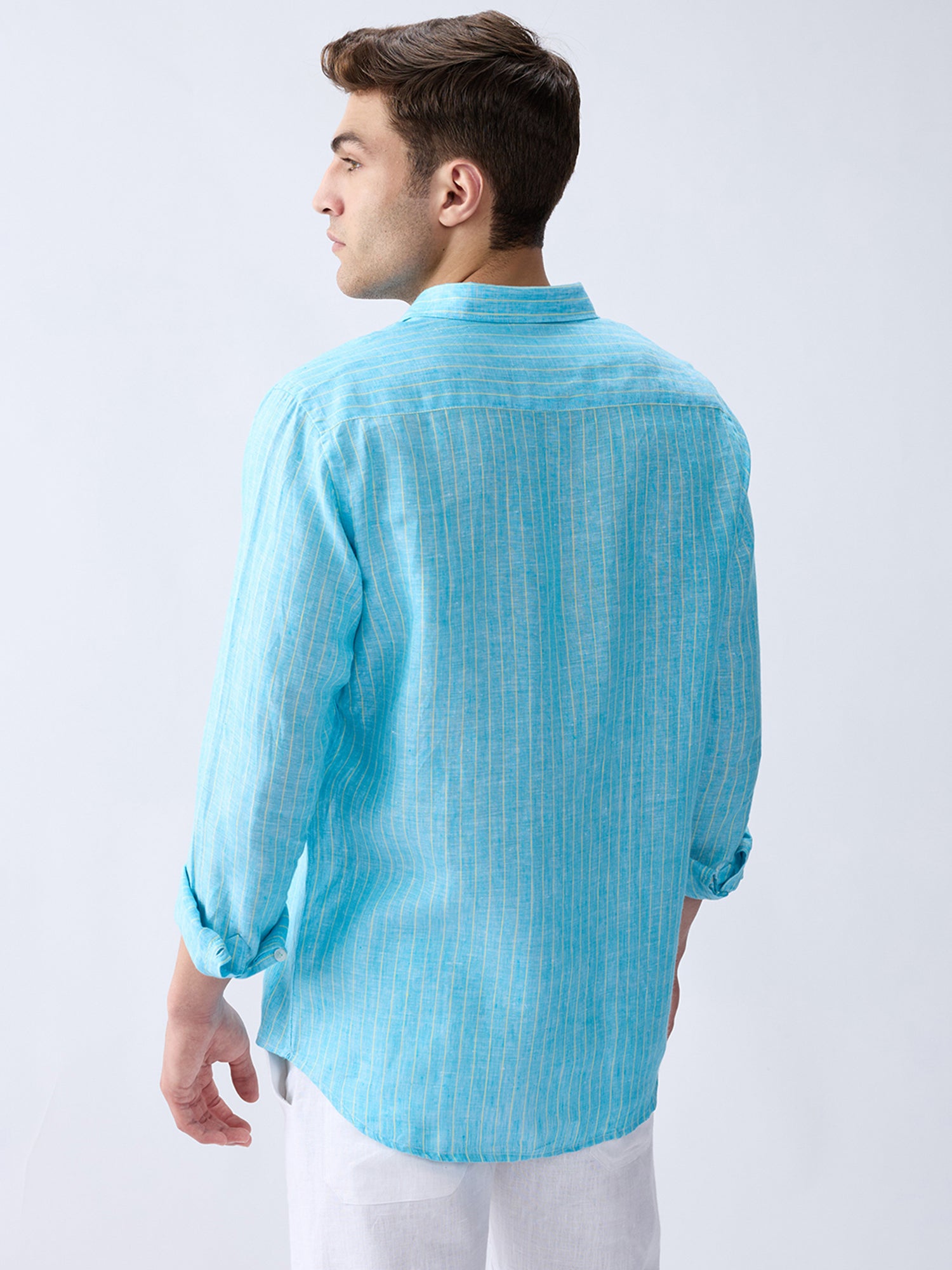 Ocean Blue Luxe Striped 100% Pure Linen