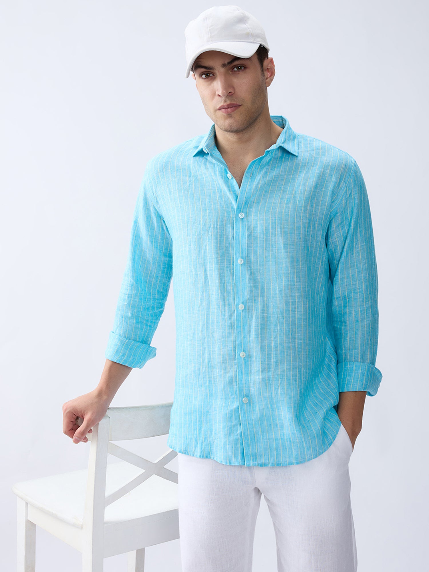Ocean Blue Luxe Striped 100% Pure Linen