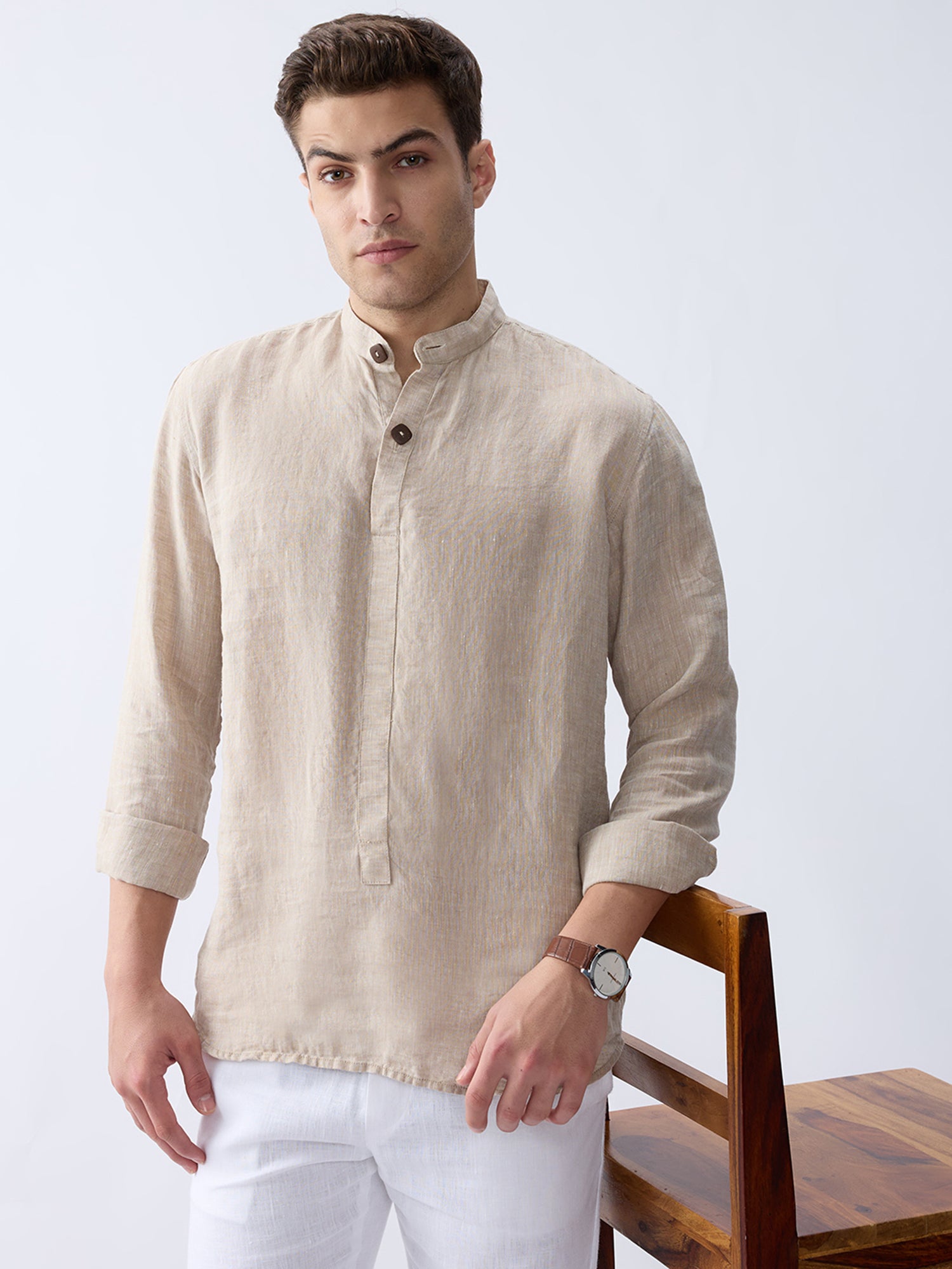 Origin | Beige Short Kurta 100% Pure Linen