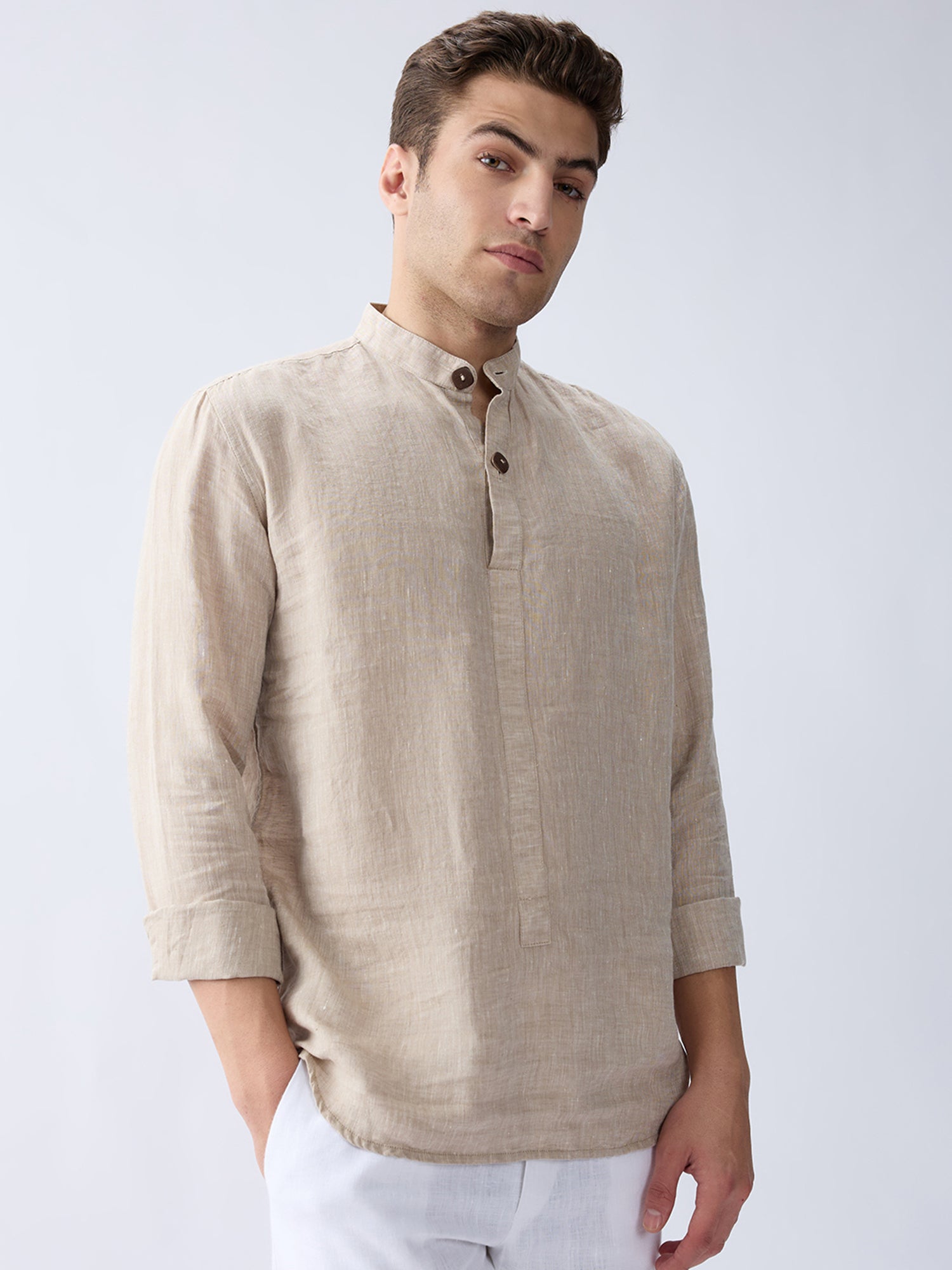 Origin | Beige Short Kurta 100% Pure Linen