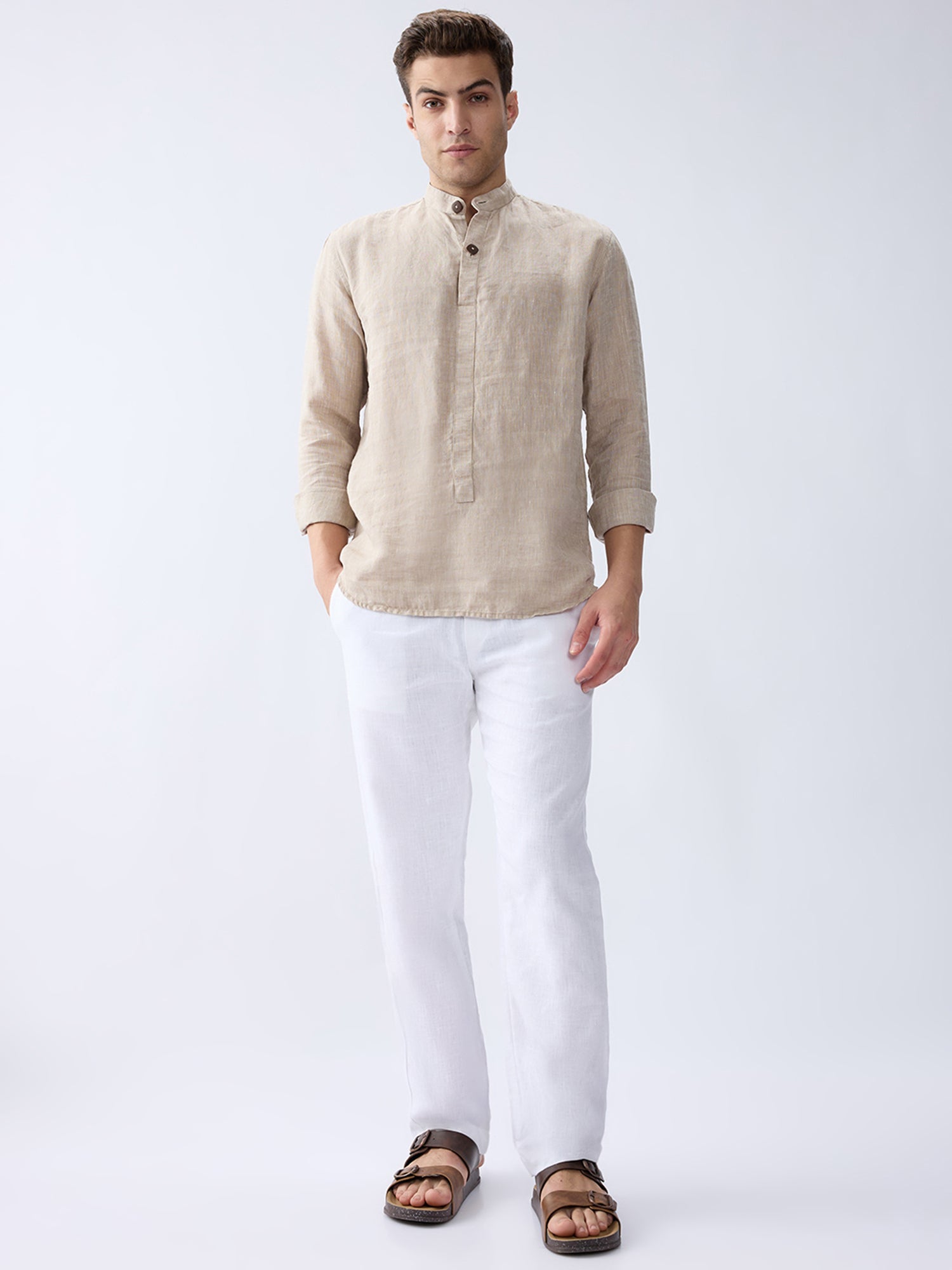 Origin | Beige Short Kurta 100% Pure Linen