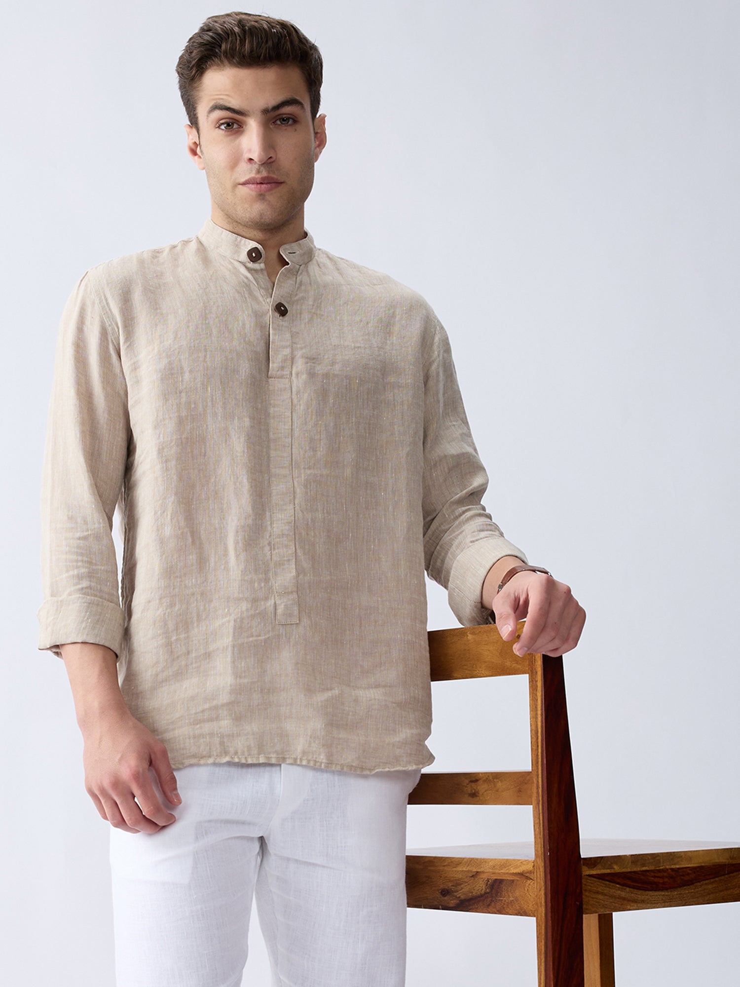 Origin | Beige Short Kurta 100% Pure Linen