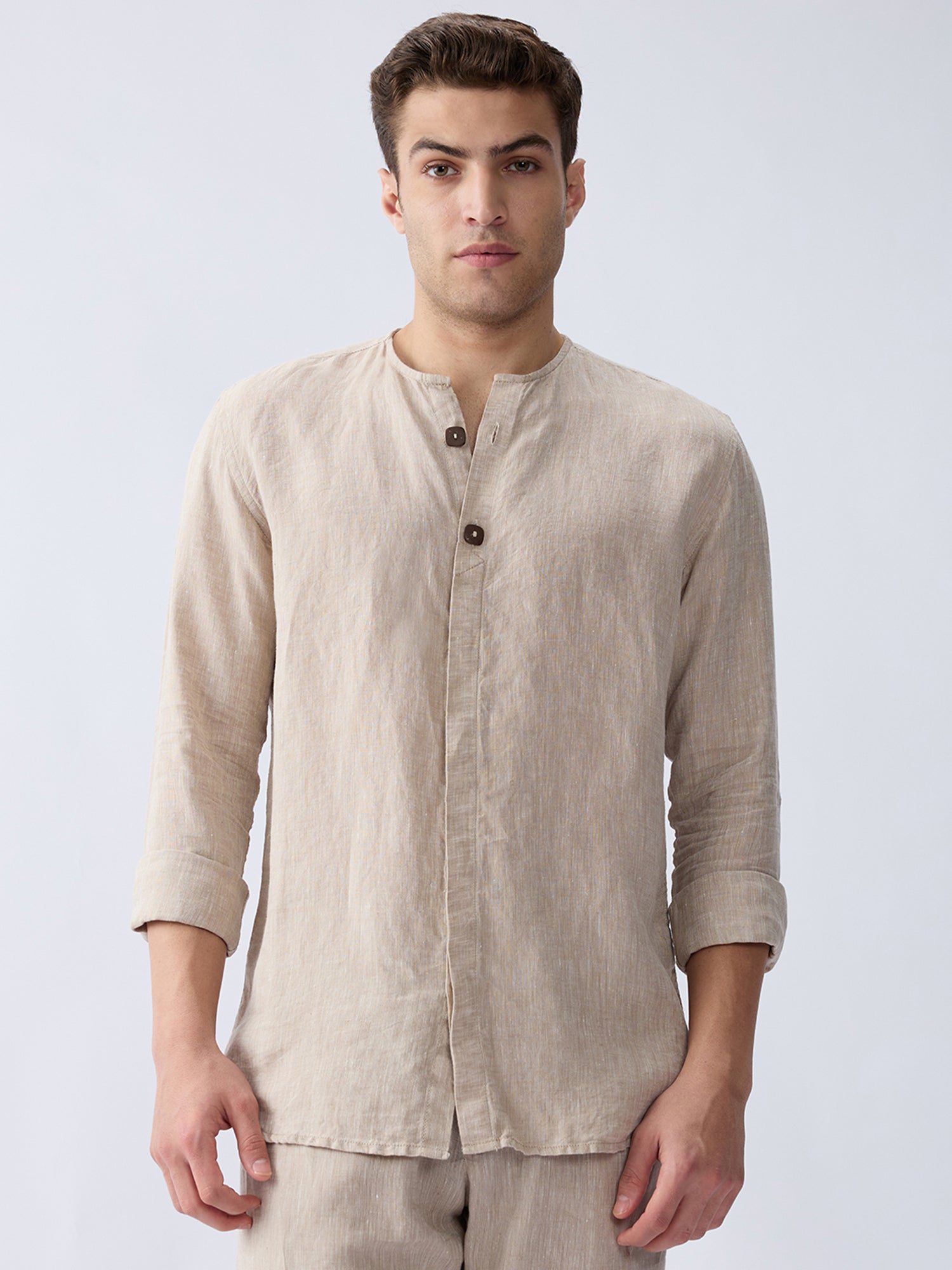 Origin | Beige Placket Shirt 100% Pure Linen