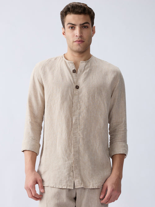 Origin | Beige Placket Shirt 100% Pure Linen