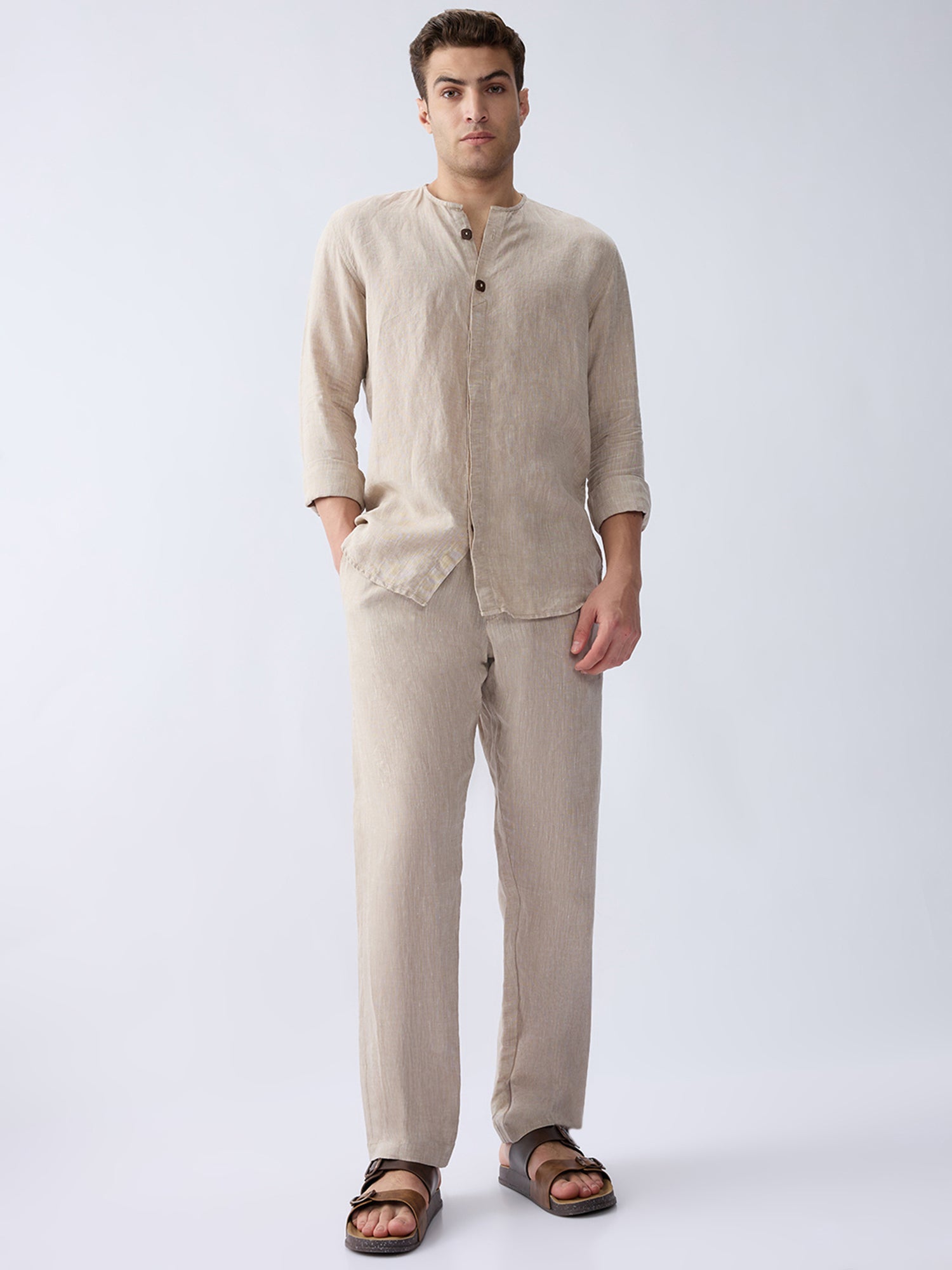 Origin | Beige Placket Shirt 100% Pure Linen