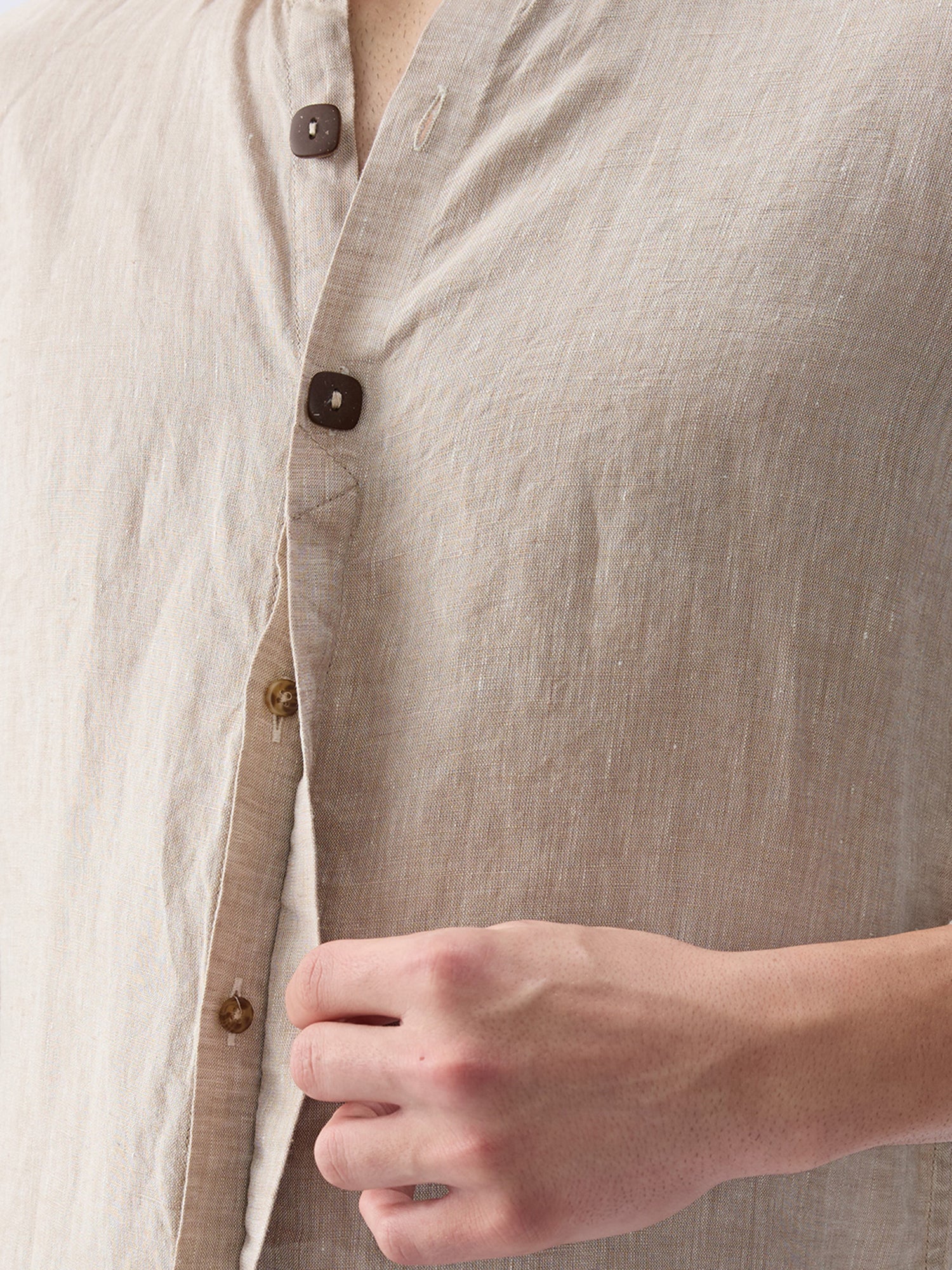 Origin | Beige Placket Shirt 100% Pure Linen