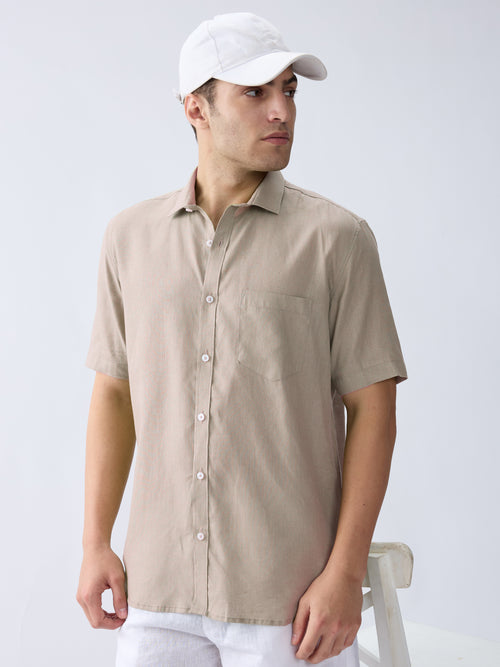 Origin | Beige Half Sleeve Shirt 100% Pure Linen