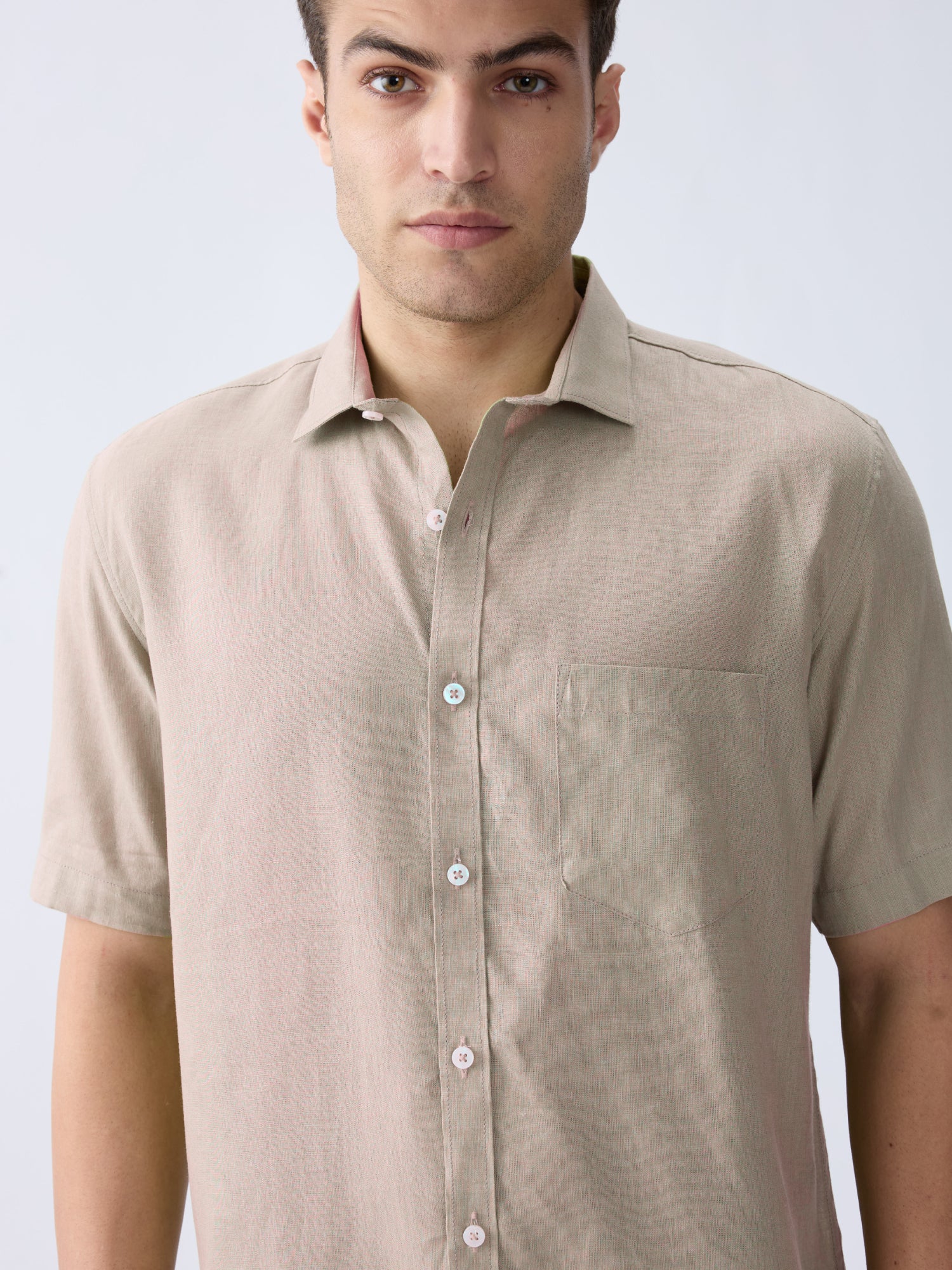 Origin | Beige Half Sleeve Shirt 100% Pure Linen