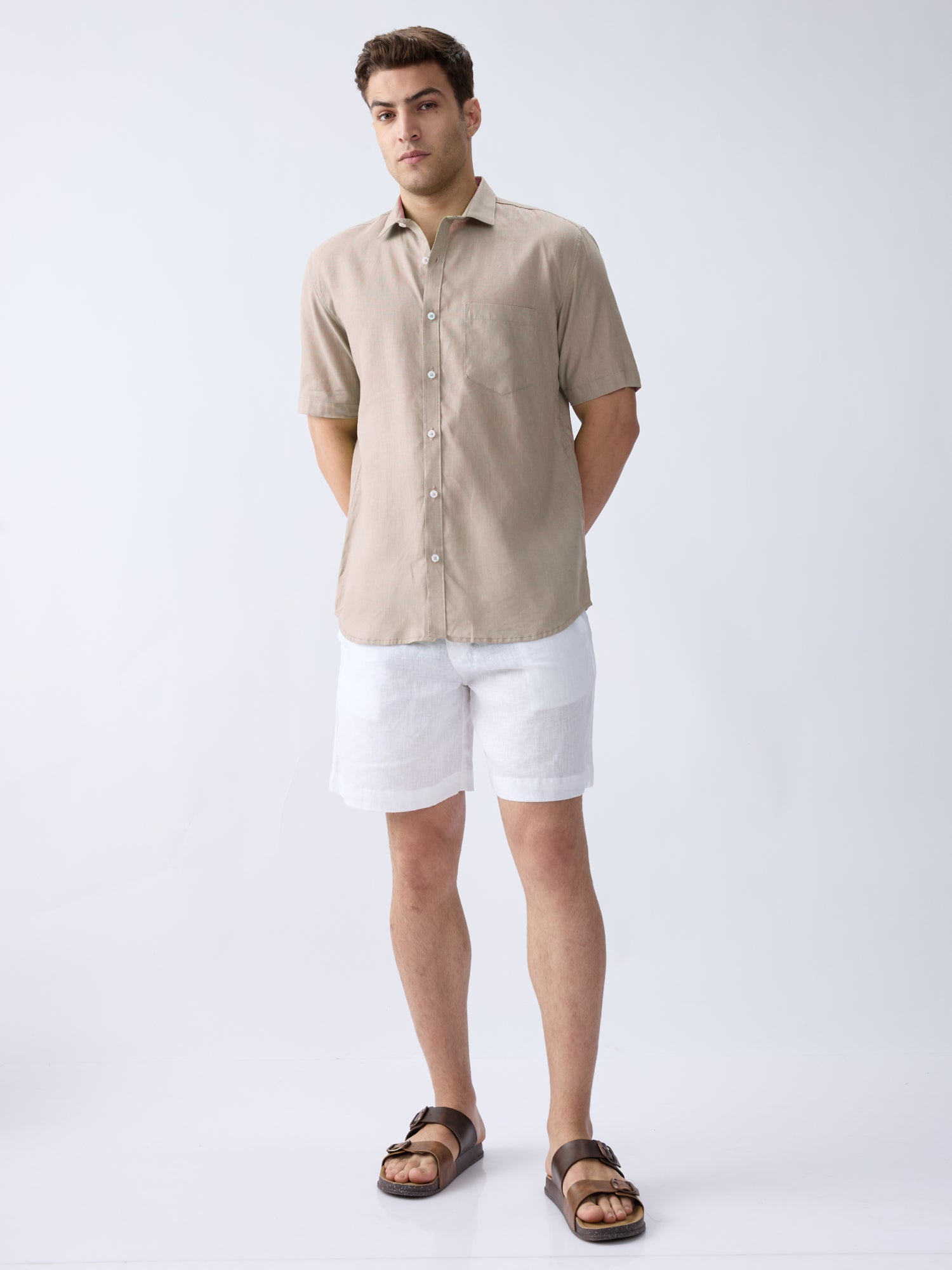 Origin | Beige Half Sleeve Shirt 100% Pure Linen