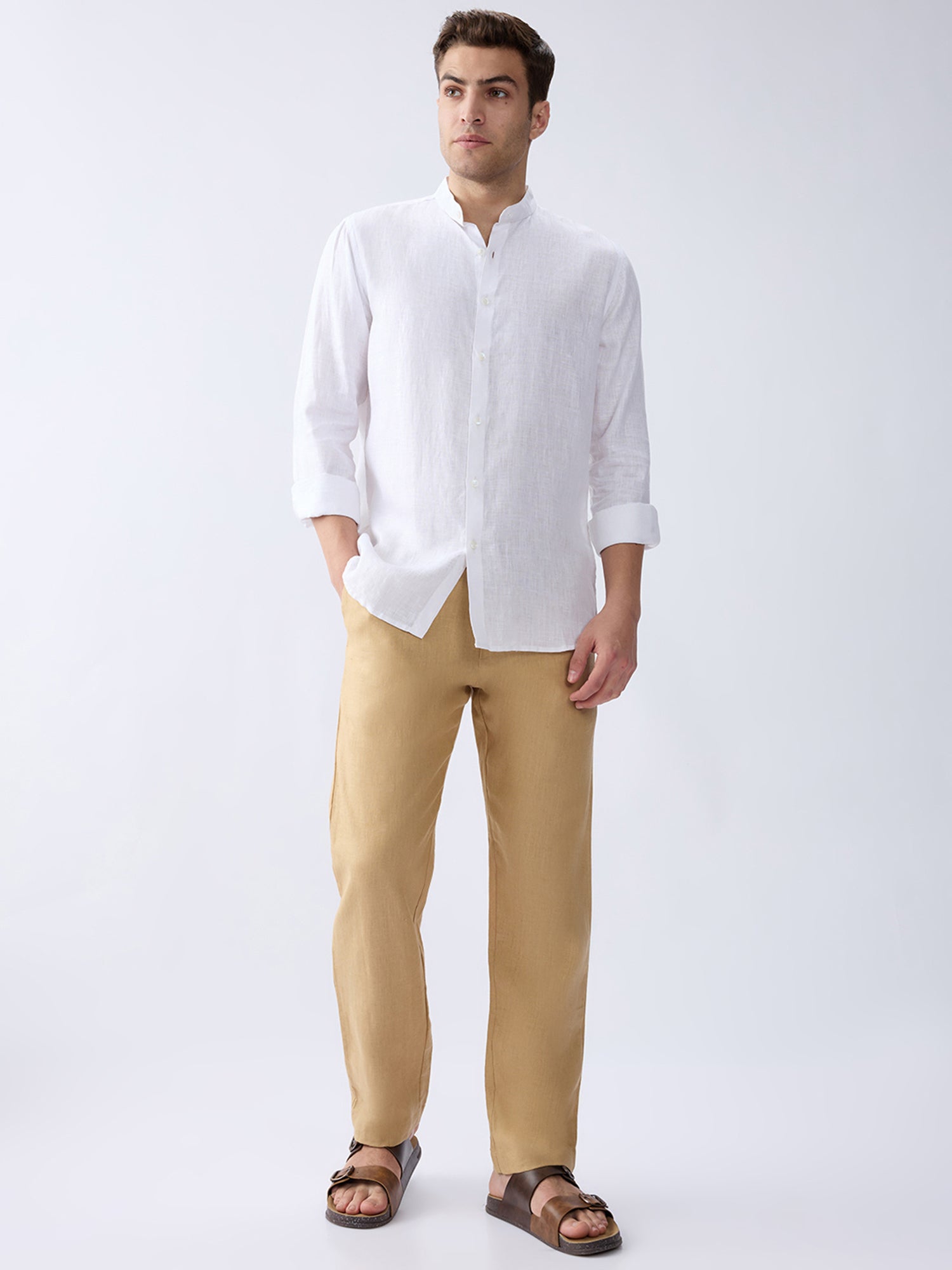 Khaki 100% Pure Linen Everyday Pants