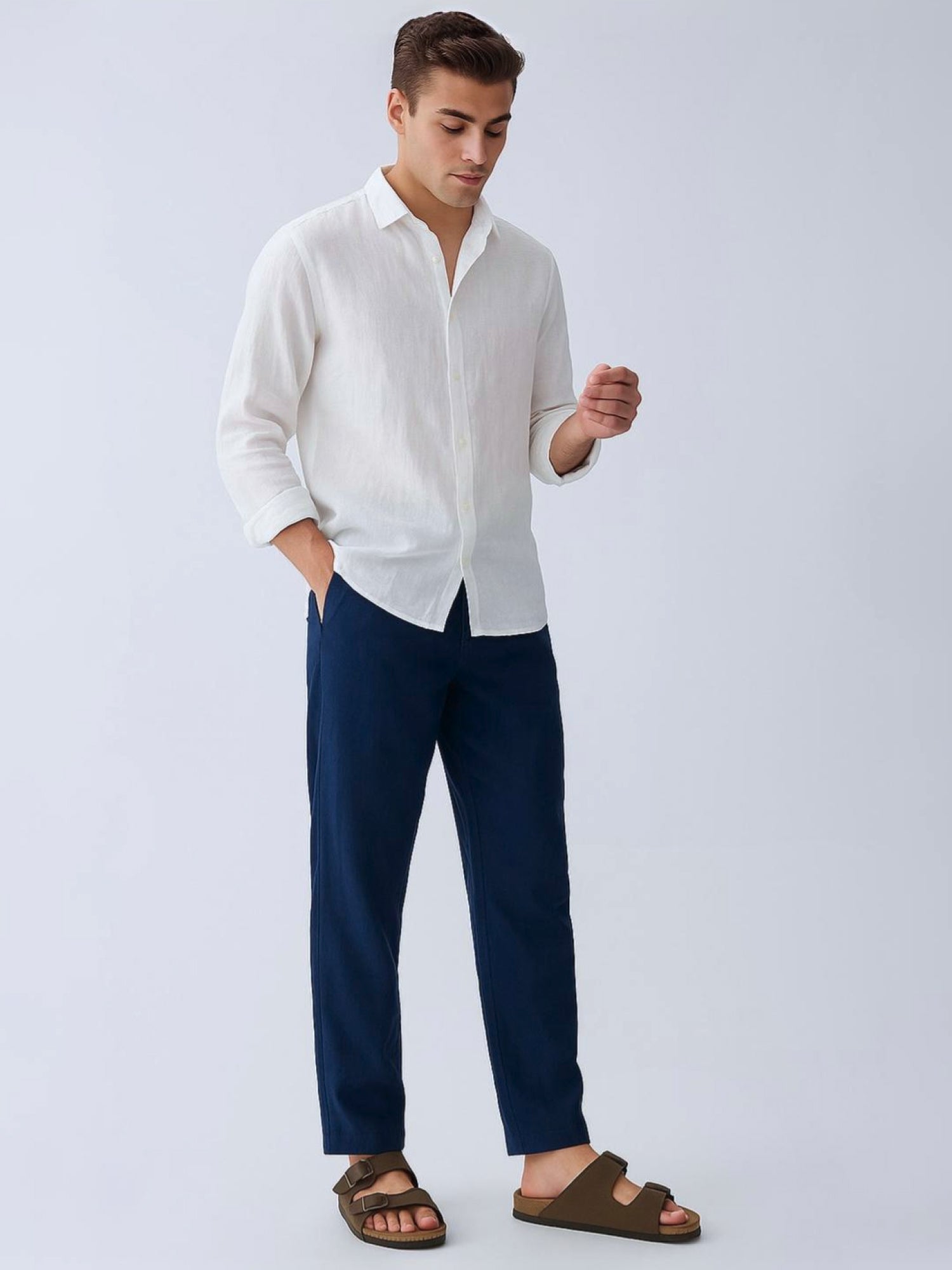 Navy 100% Pure Linen Everyday Pants