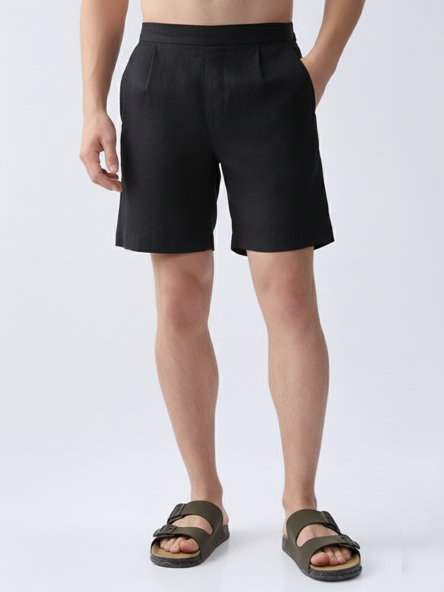 Black 100% Pure Linen Relaxed Shorts
