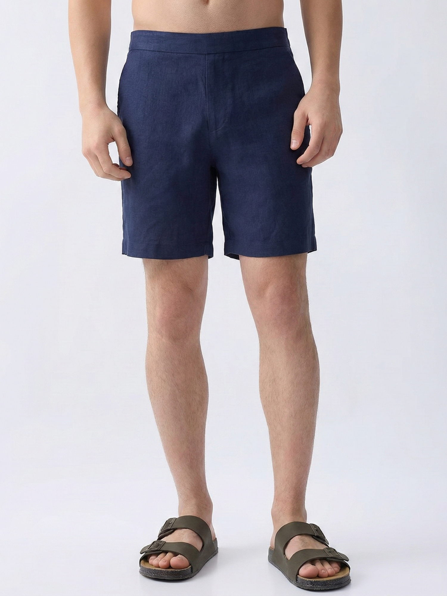 Navy 100% Pure Linen Relaxed Shorts