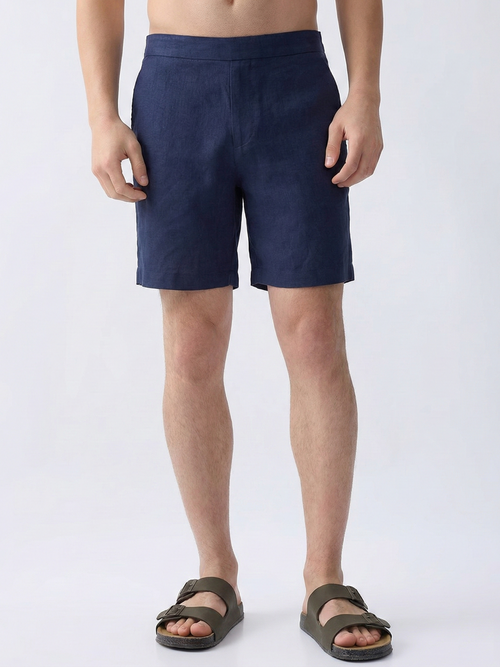 Navy 100% Pure Linen Relaxed Shorts