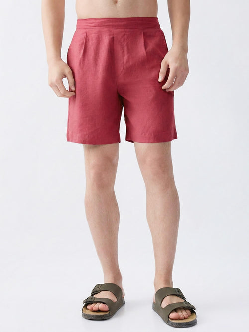 Terracotta Red 100% Pure Linen Relaxed Shorts