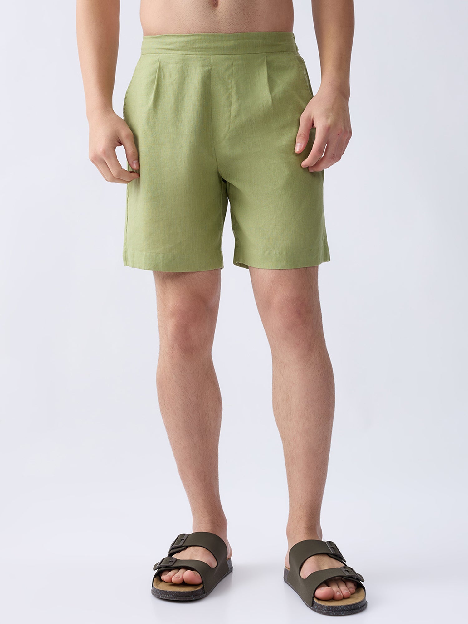 Green 100% Pure Linen Relaxed Shorts