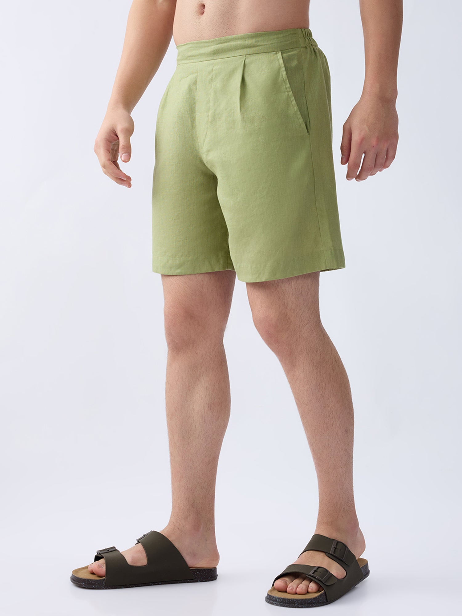 Green 100% Pure Linen Relaxed Shorts