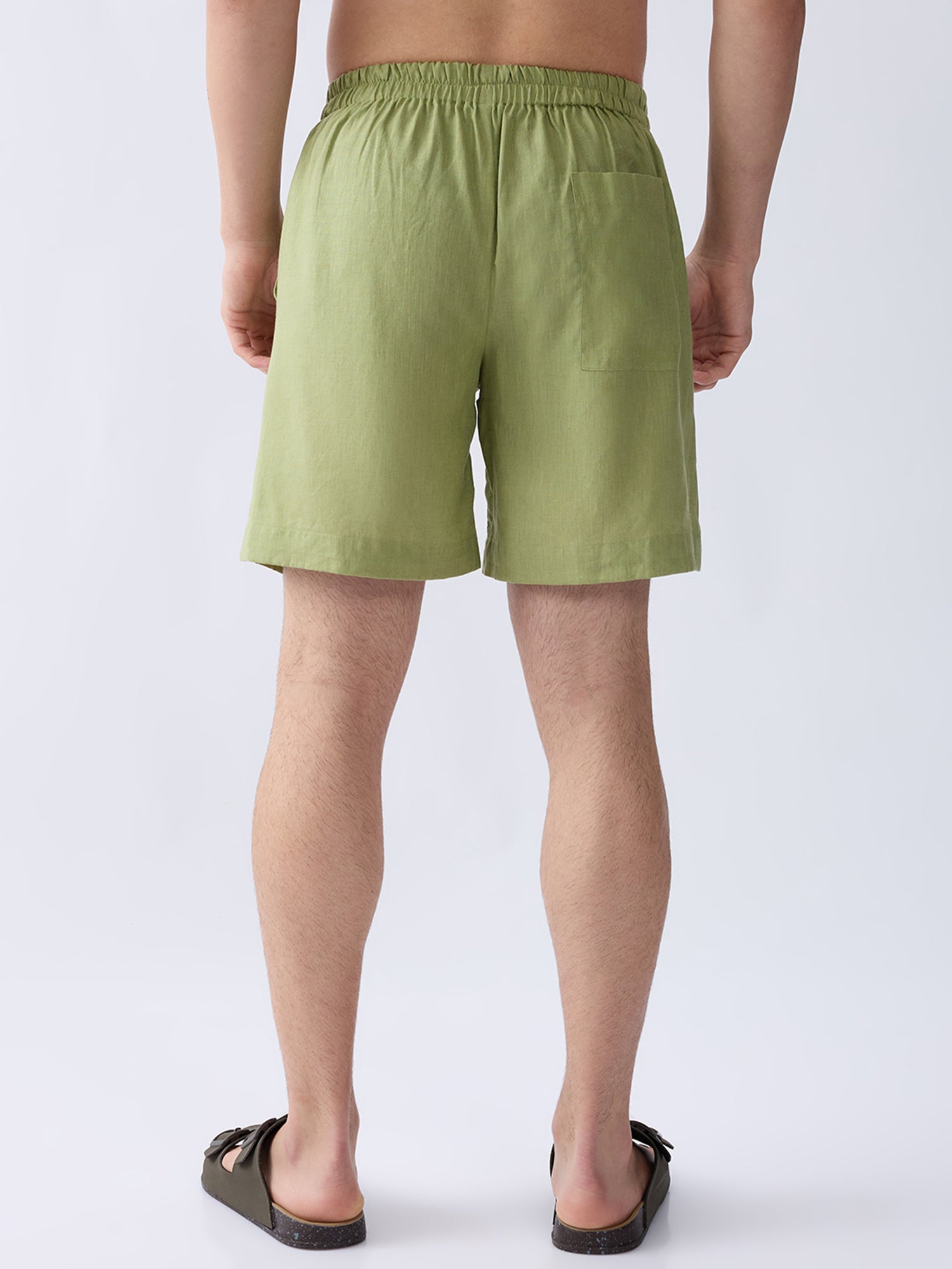 Green 100% Pure Linen Relaxed Shorts