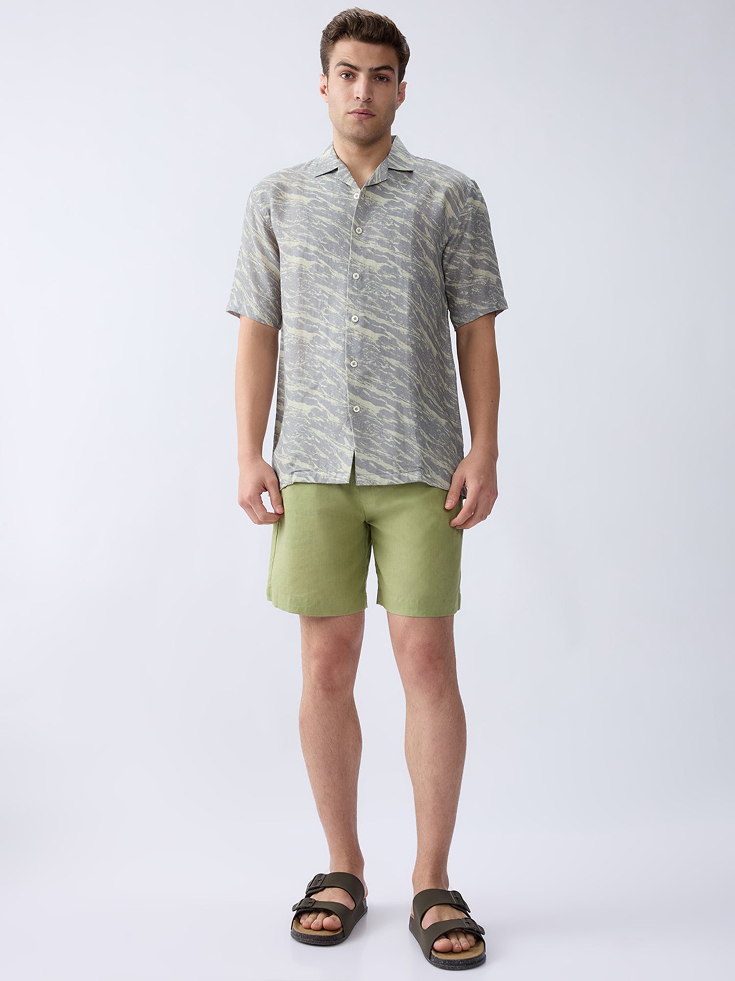 Green 100% Pure Linen Relaxed Shorts