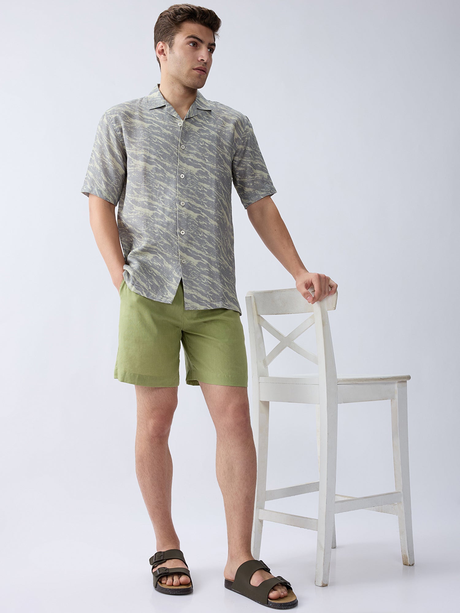 Green 100% Pure Linen Relaxed Shorts
