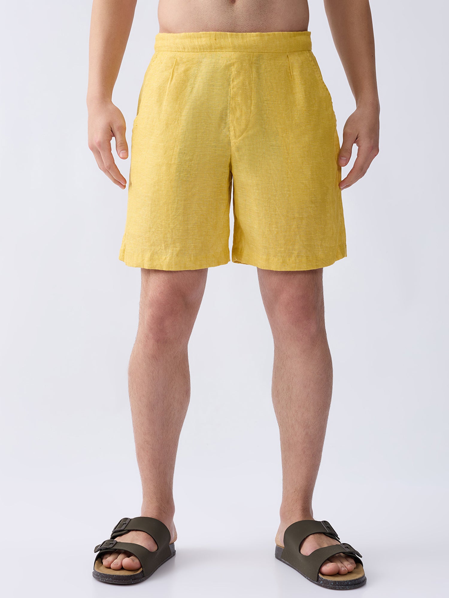 Mustard Yellow 100% Pure Linen Relaxed Shorts