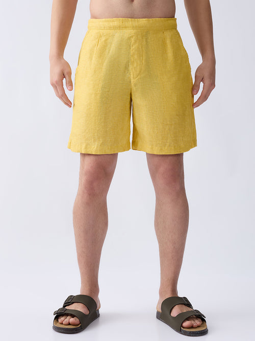 Mustard Yellow 100% Pure Linen Relaxed Shorts