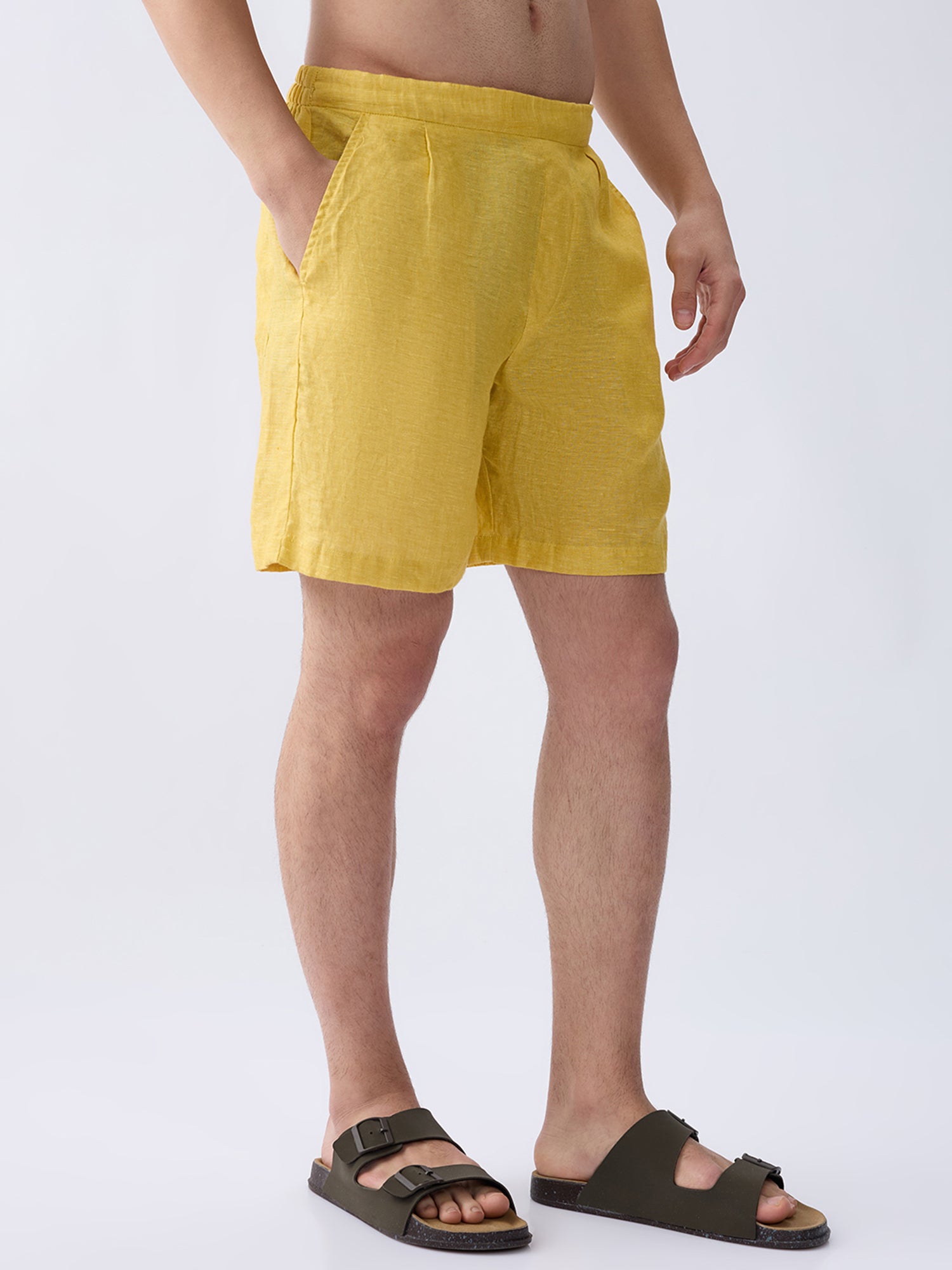 Mustard Yellow 100% Pure Linen Relaxed Shorts