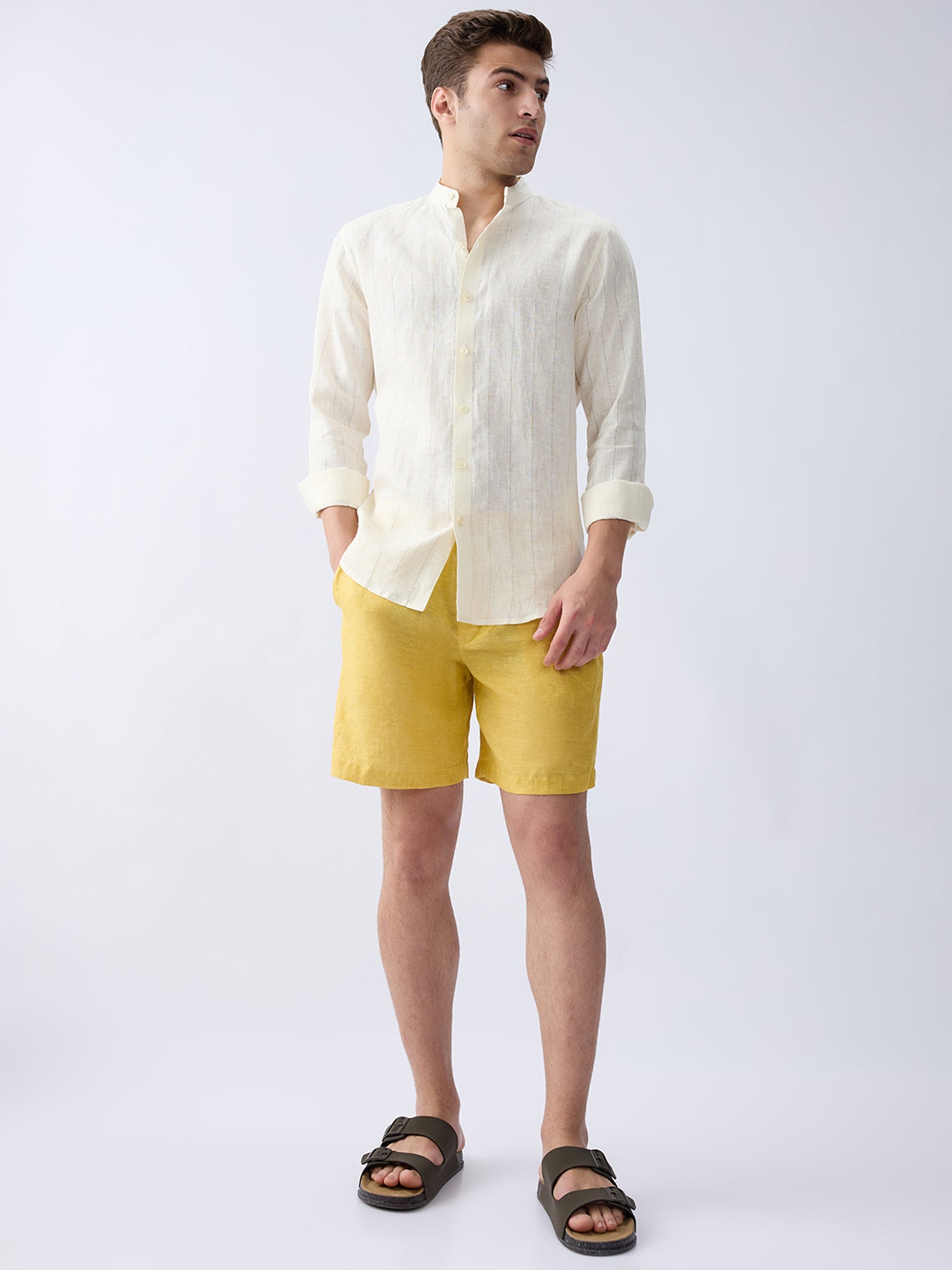 Mustard Yellow 100% Pure Linen Relaxed Shorts