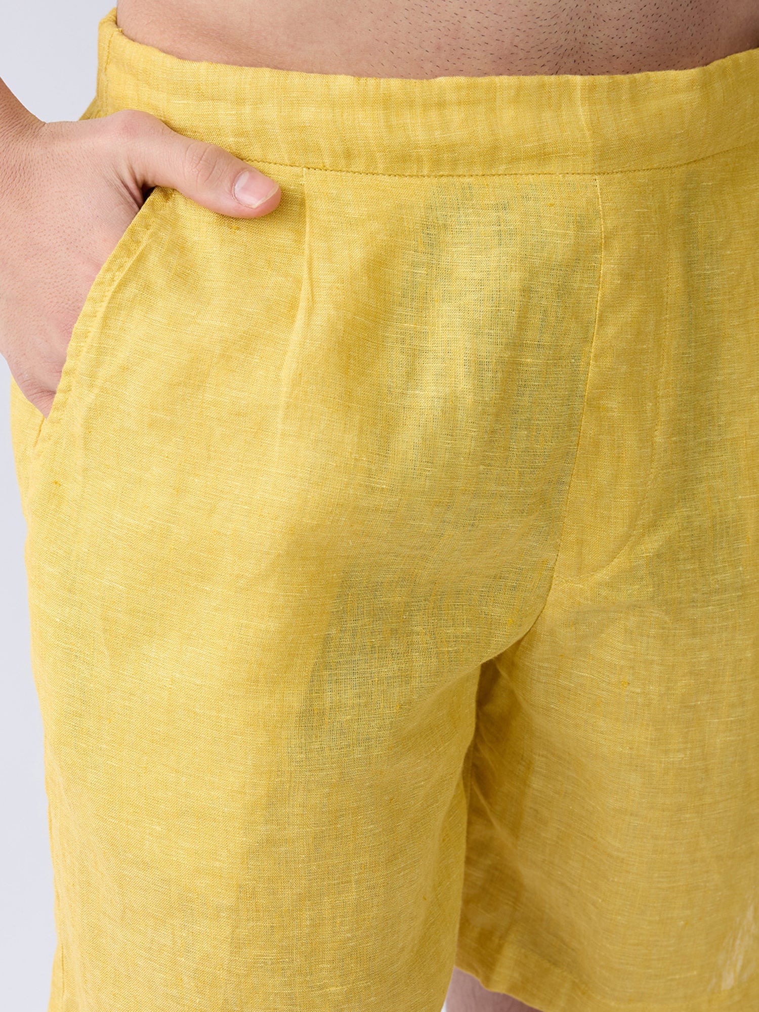 Mustard Yellow 100% Pure Linen Relaxed Shorts