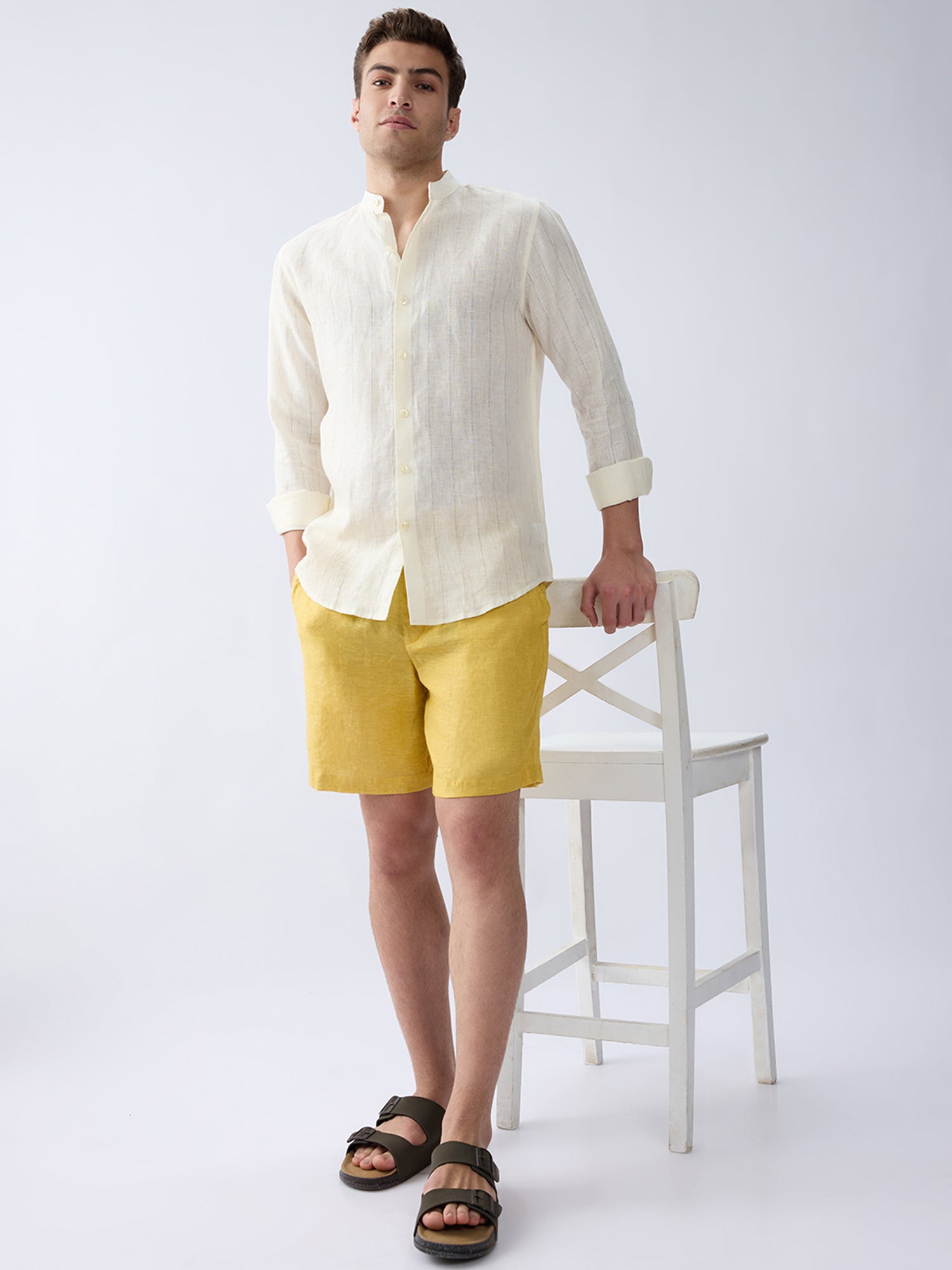 Mustard Yellow 100% Pure Linen Relaxed Shorts