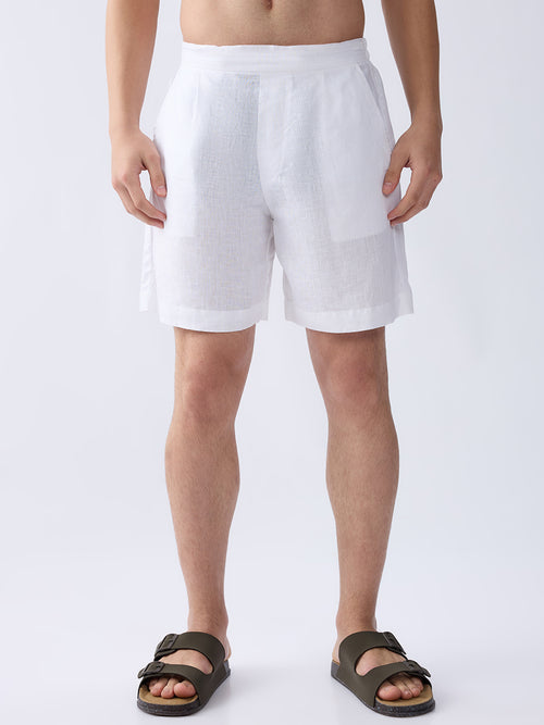White 100% Pure Linen Relaxed Shorts