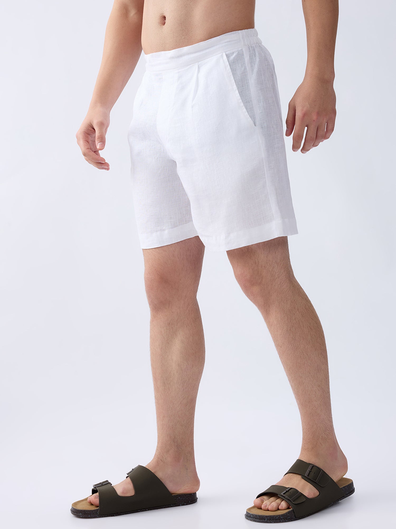 White 100% Pure Linen Relaxed Shorts