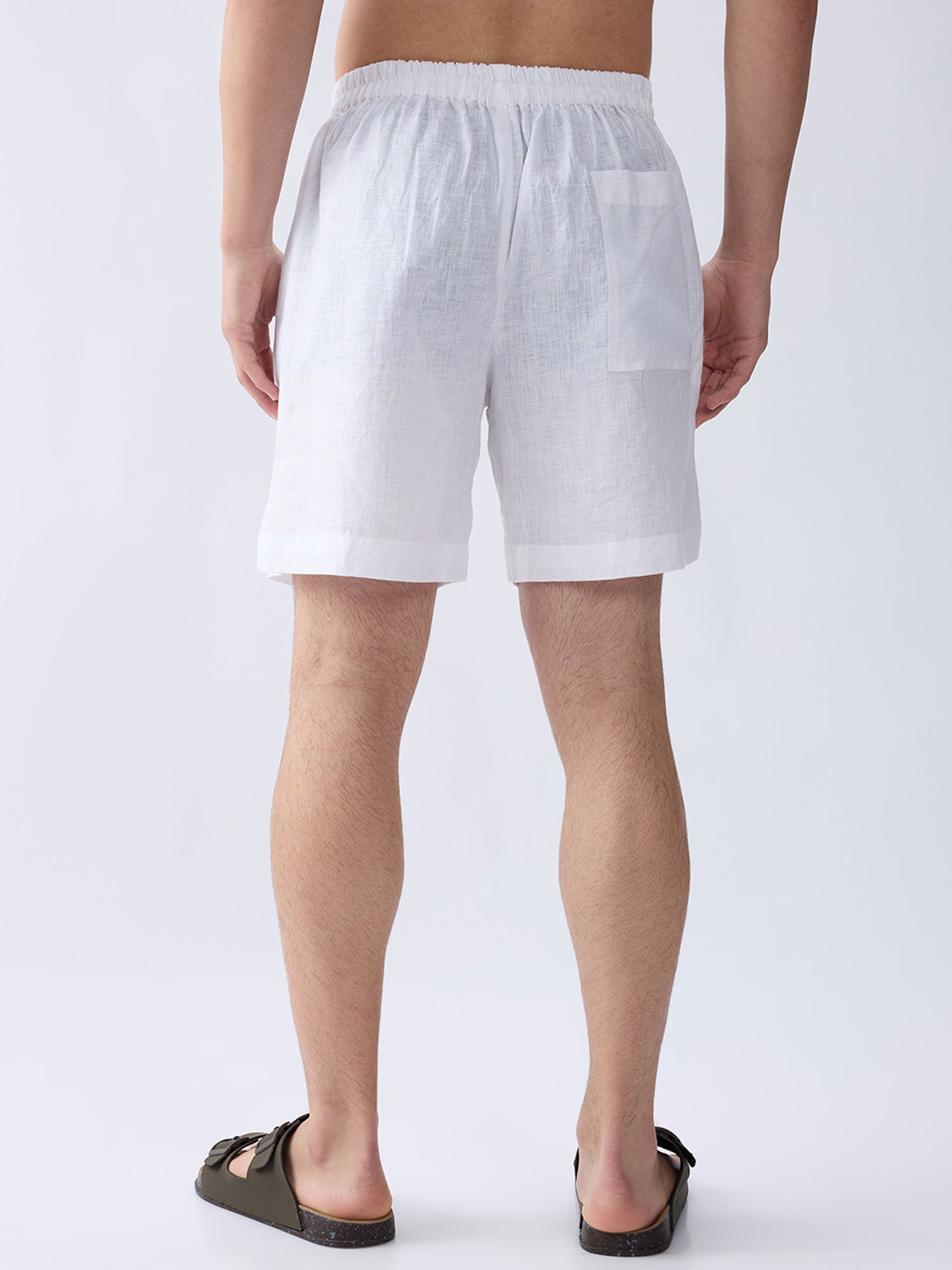 White 100% Pure Linen Relaxed Shorts