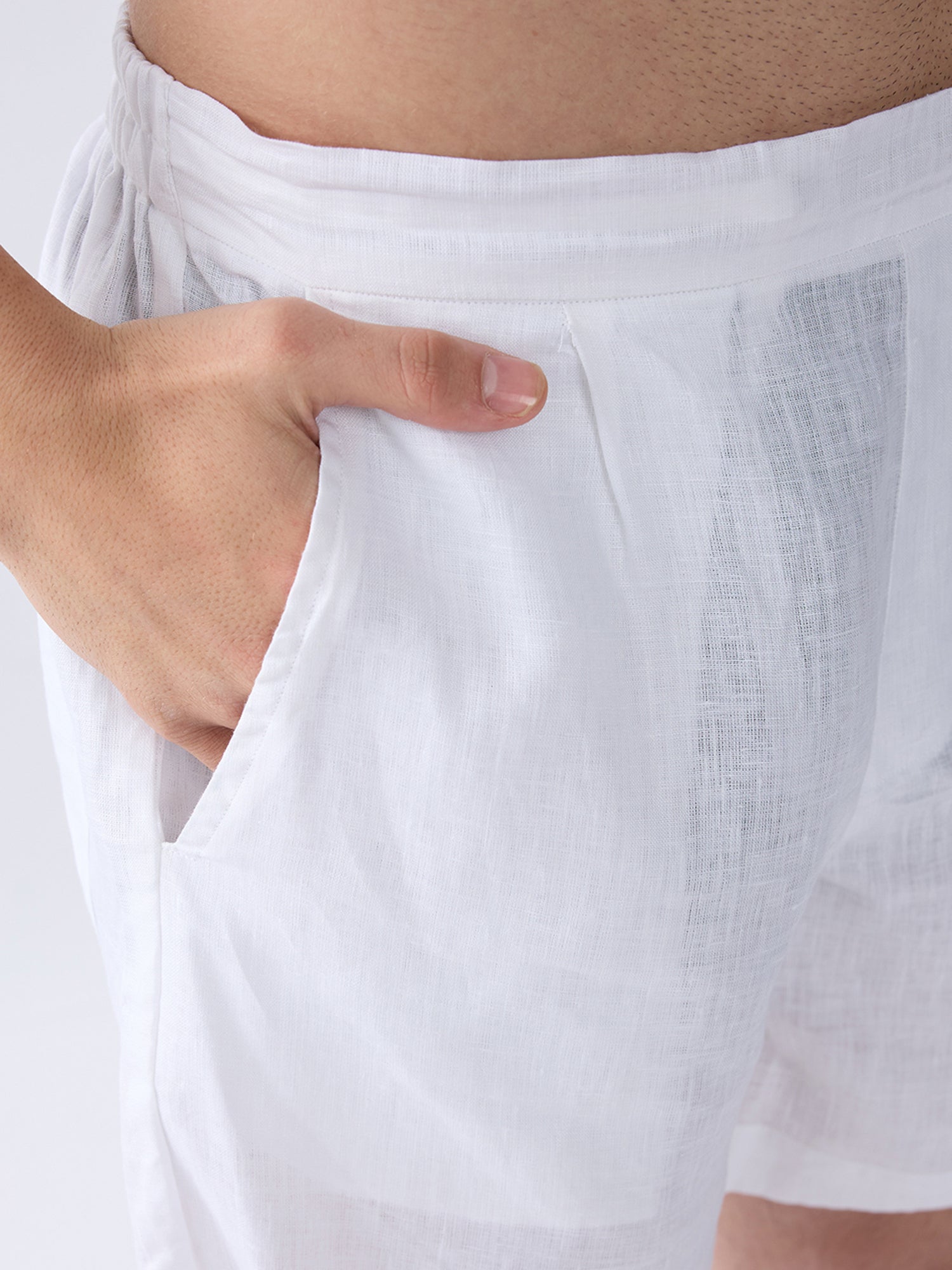 White 100% Pure Linen Relaxed Shorts
