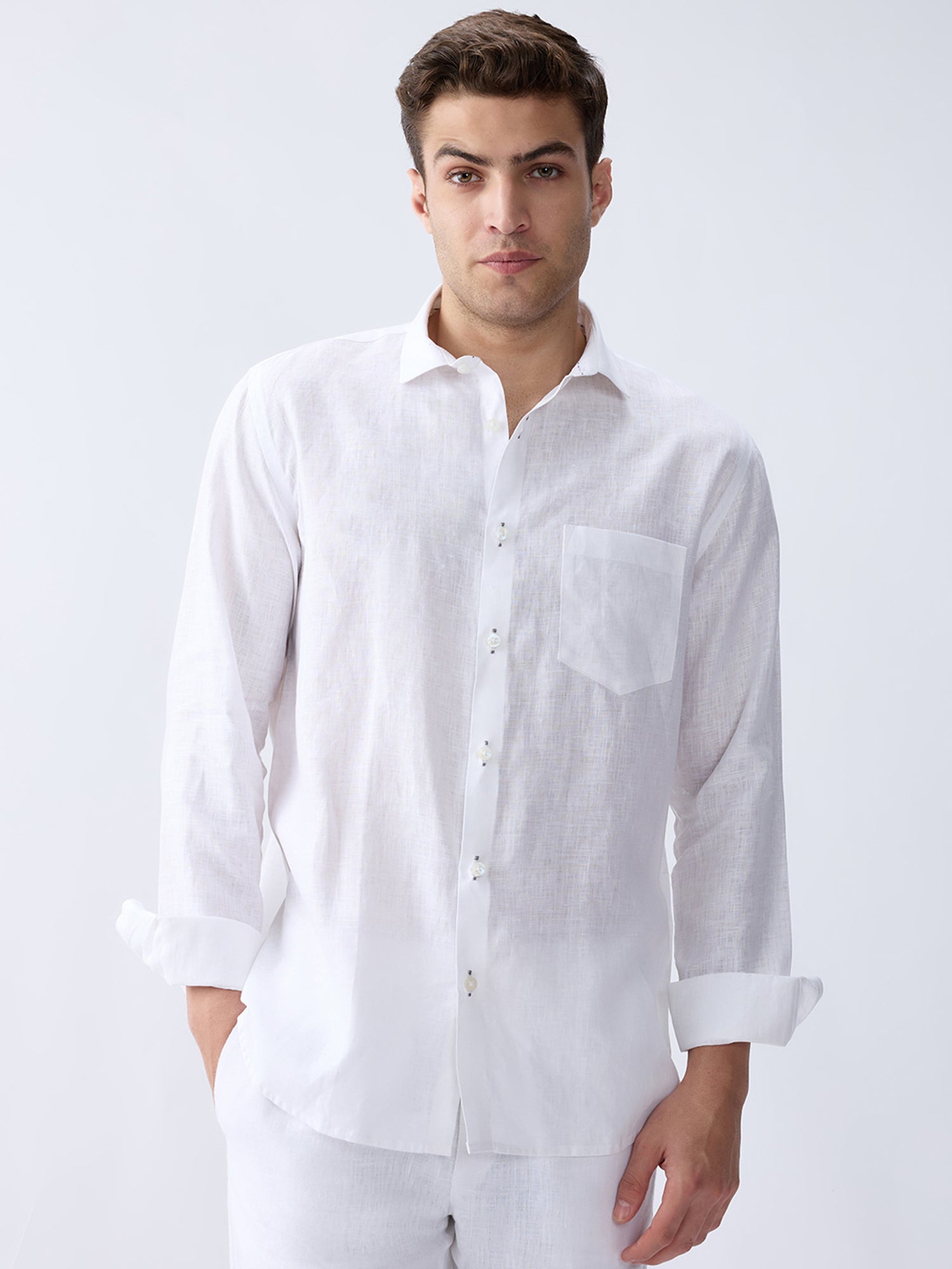 Cloudline | White 100% Pure Linen Shirt (With Contrast Detailing)