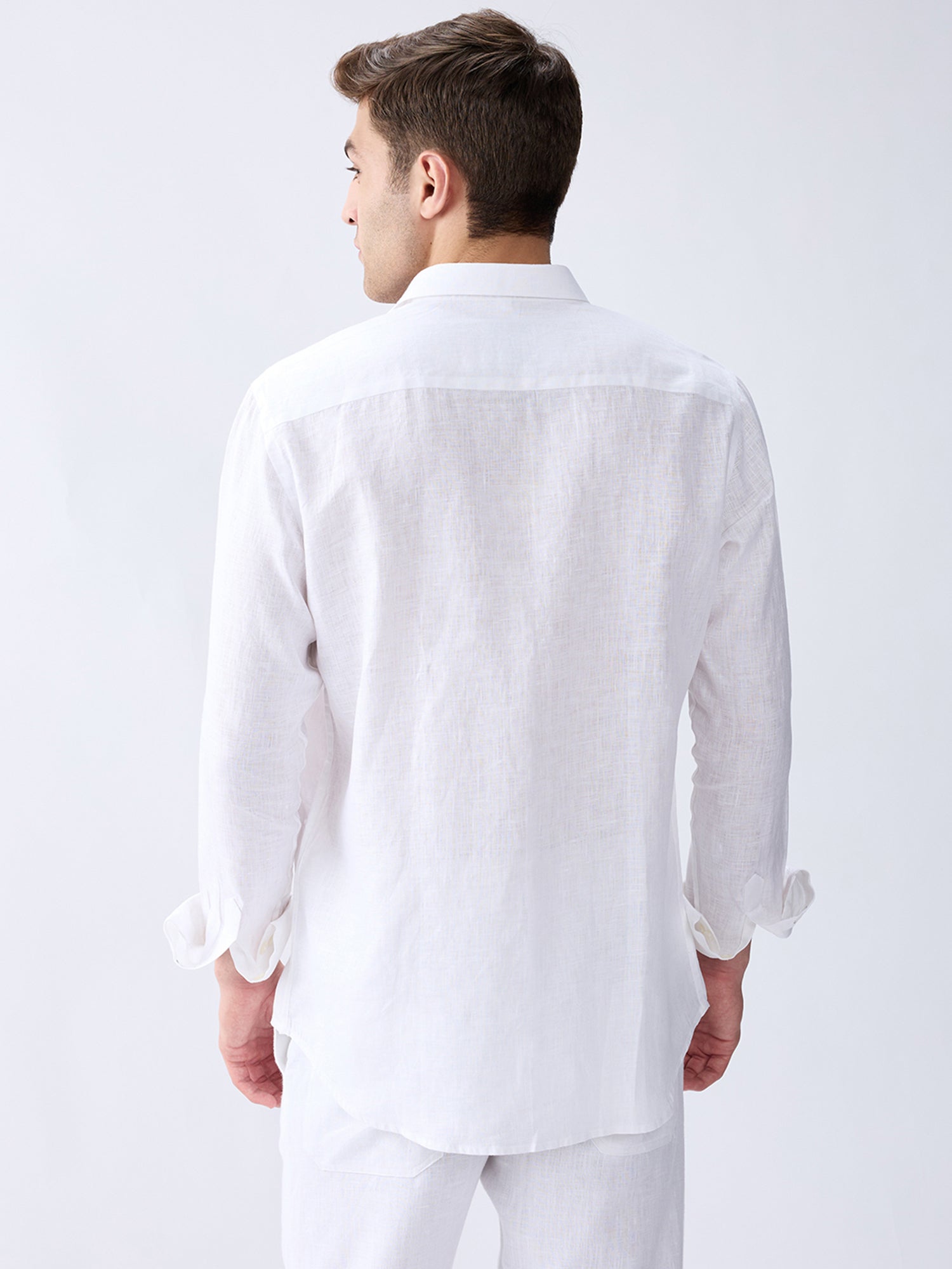 Cloudline | White 100% Pure Linen Shirt (With Contrast Detailing)