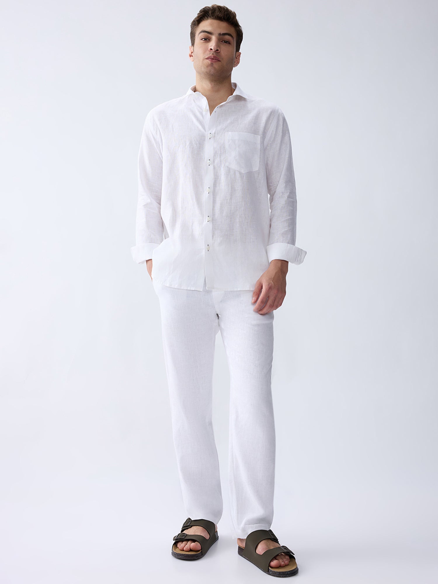 Cloudline | White 100% Pure Linen Shirt (With Contrast Detailing)