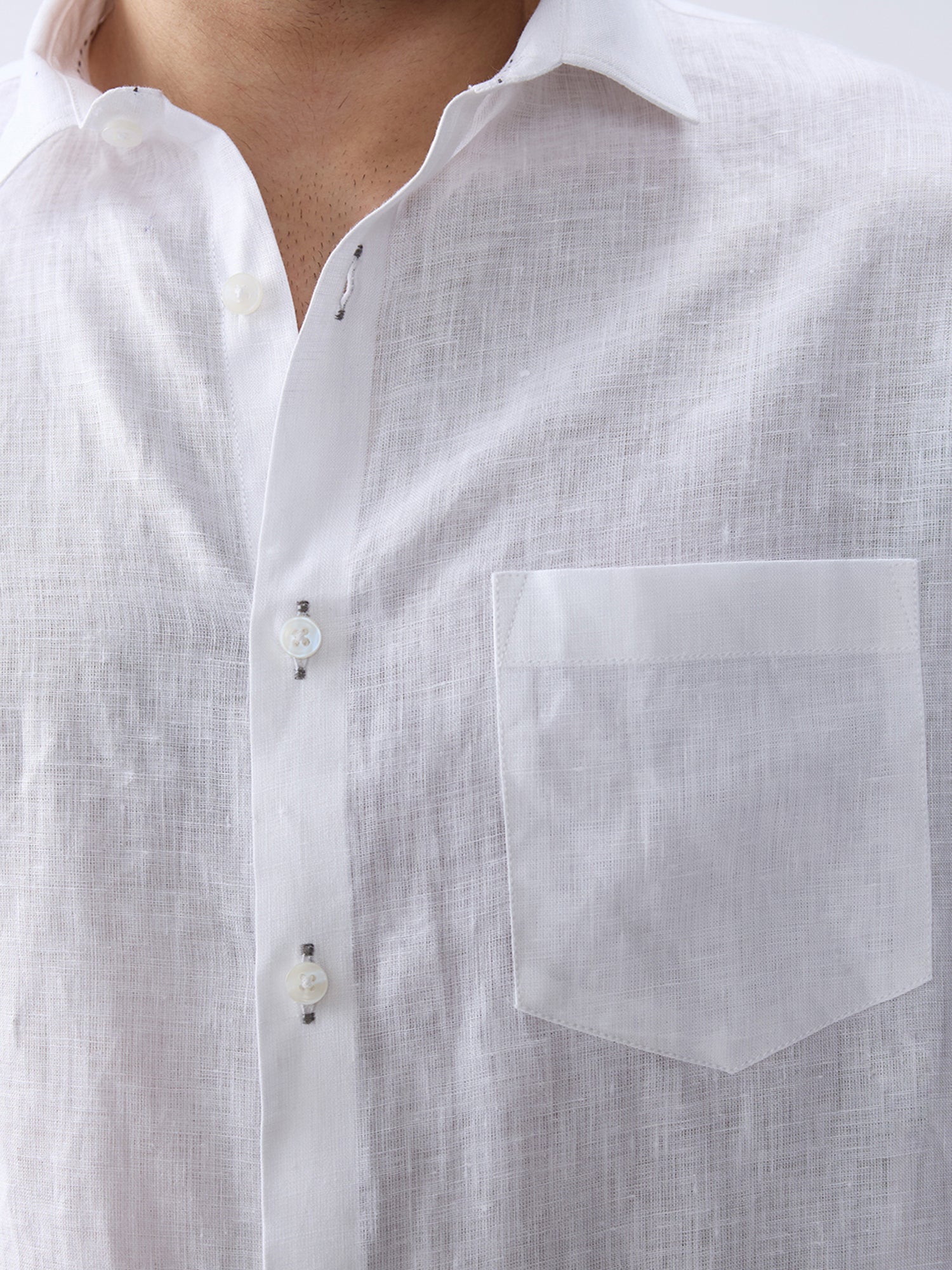 Cloudline | White 100% Pure Linen Shirt (With Contrast Detailing)