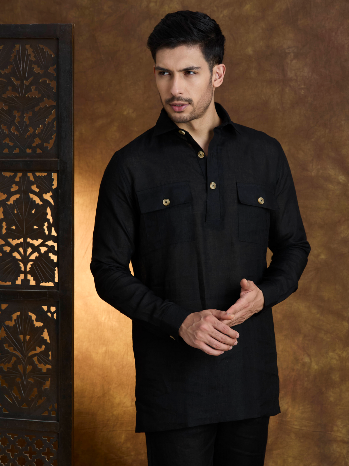 Arka | 100% Pure Linen Black Kurta Set