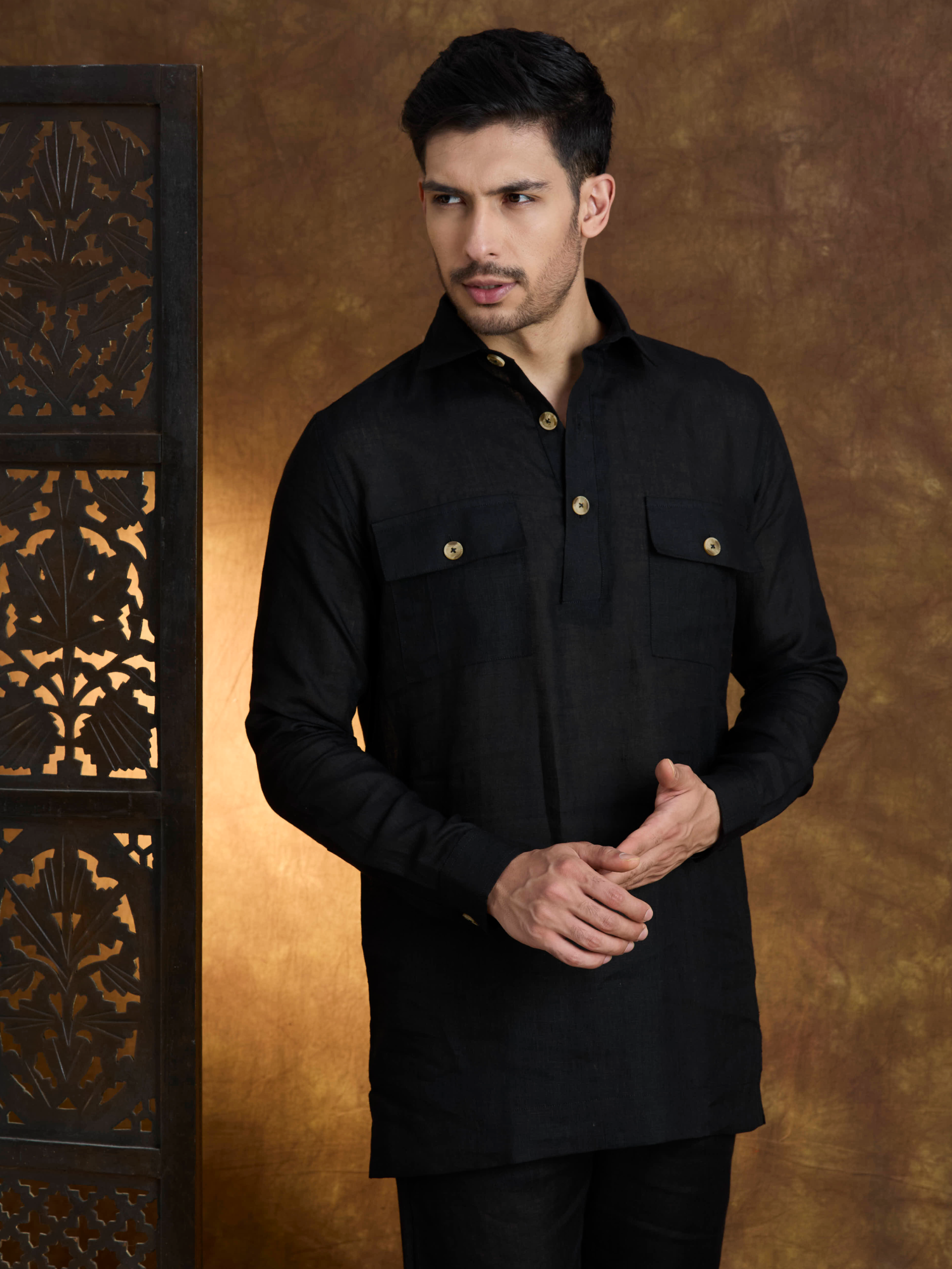 Arka | 100% Pure Linen Black Kurta Set