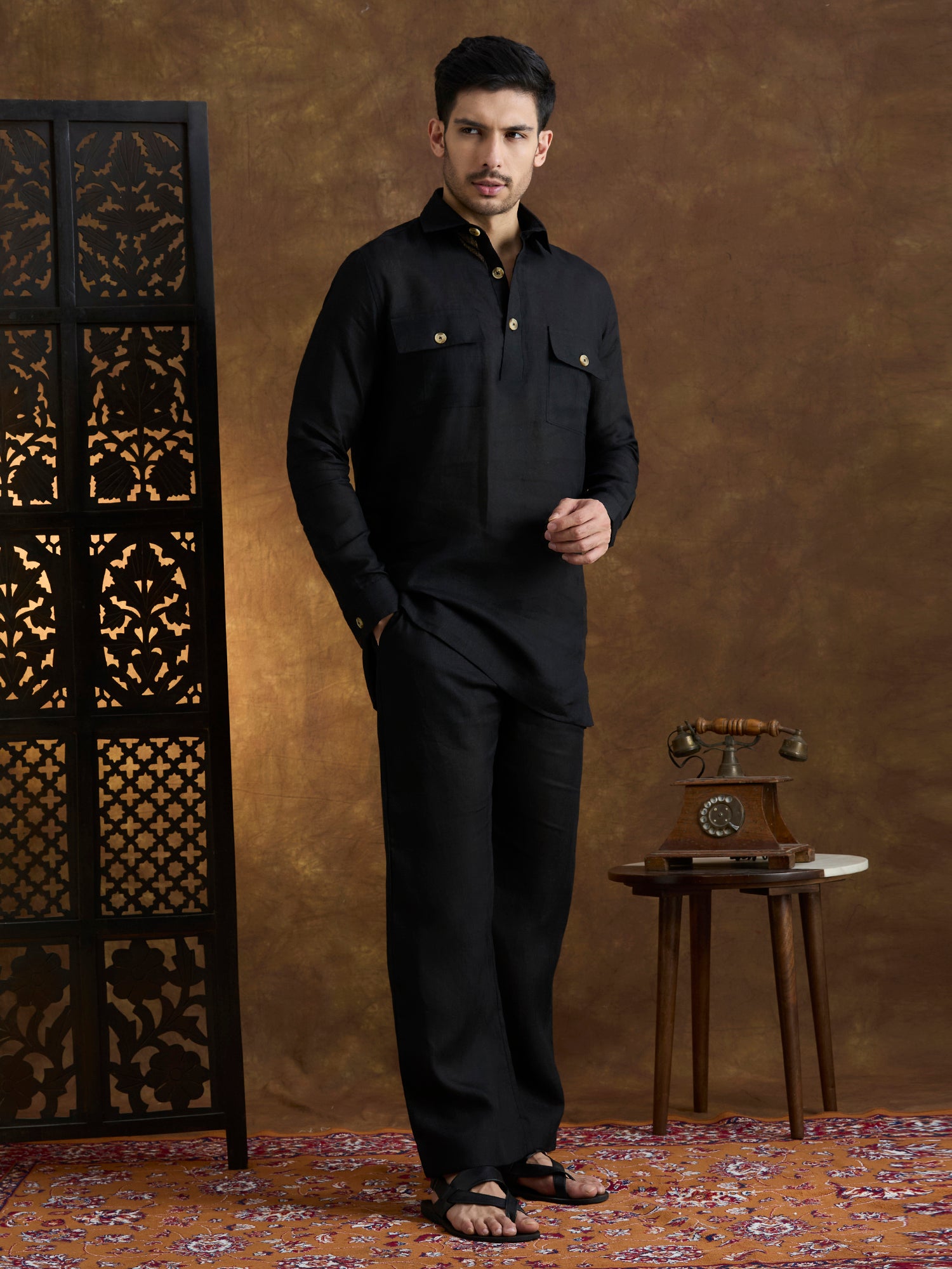 Arka | 100% Pure Linen Black Kurta Set