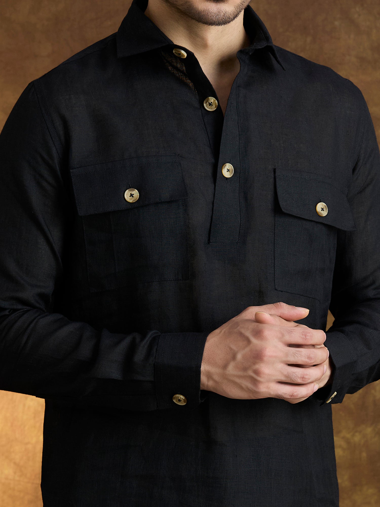 Arka | 100% Pure Linen Black Kurta Set