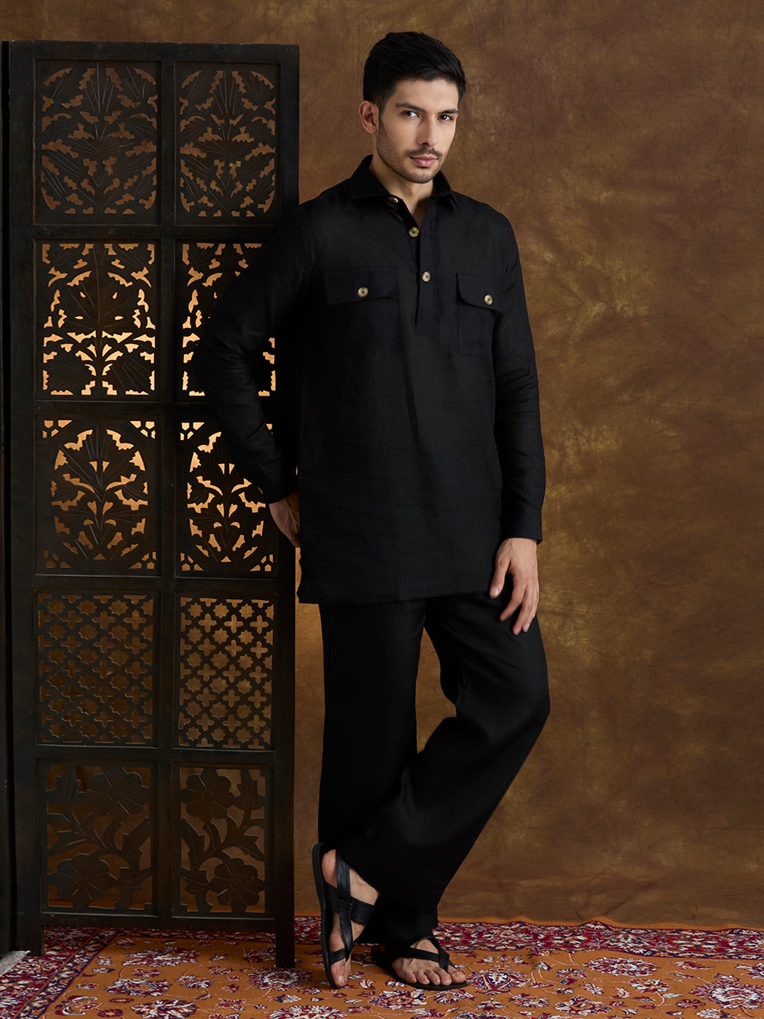 Arka | 100% Pure Linen Black Kurta Set